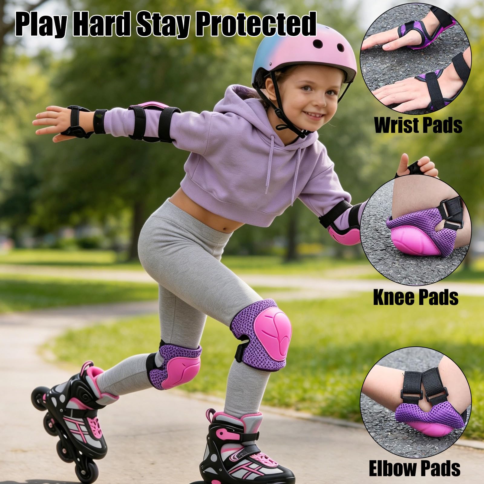 Protecciones Patines Niño 6 en 1, Set Rodilleras Coderas y Muñequeras Ajustables, Equipo de Protección Infantil para Patines en Línea Monopatín Bicicleta Ciclismo Skate Protector