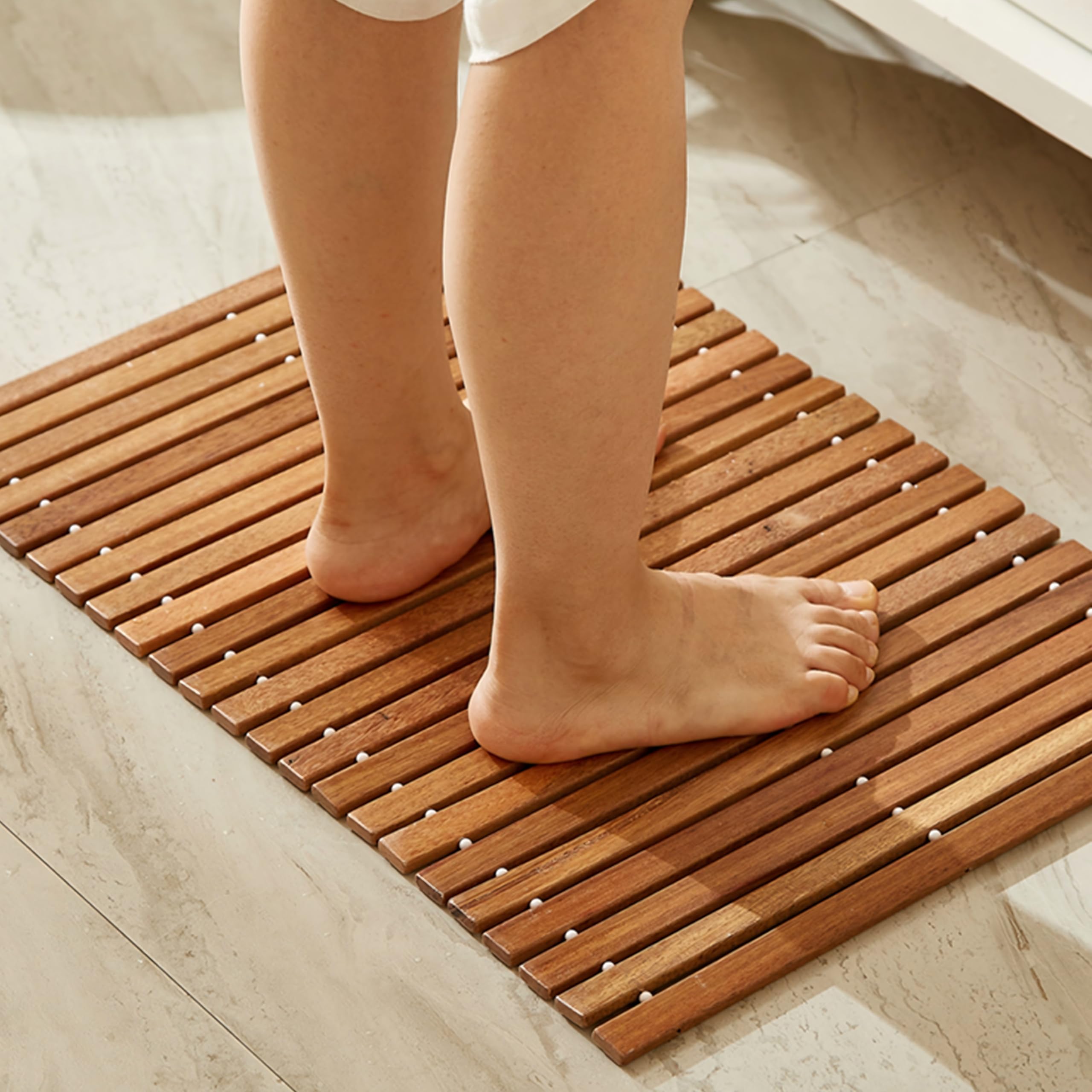 Alfombrilla de Baño de Madera de Teca, 60 x 40 cm, Antideslizante, Multiuso, Higiénica