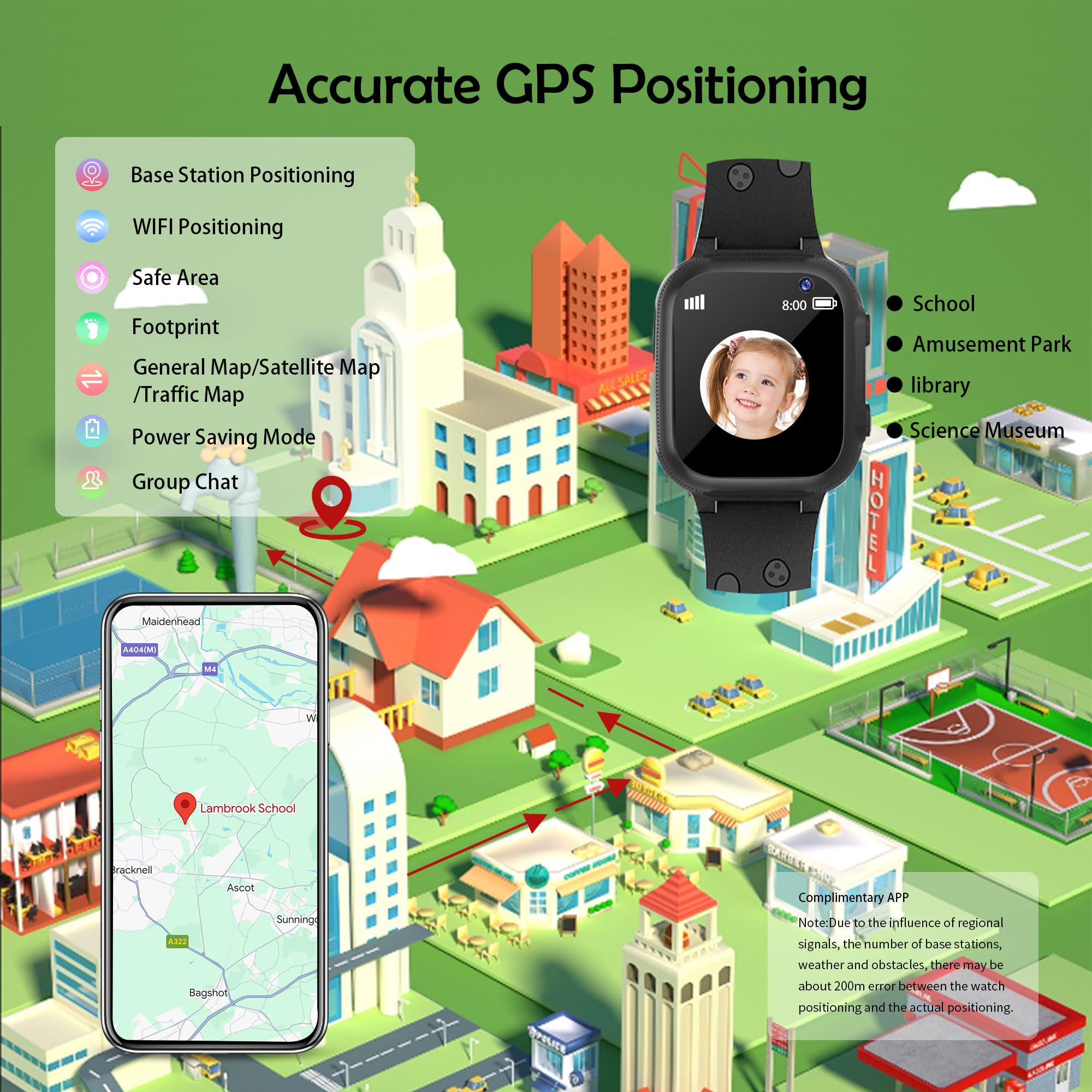 Smartwatch Bambini con GPS Torcia Chat Vocale Telefono SOS Giochi