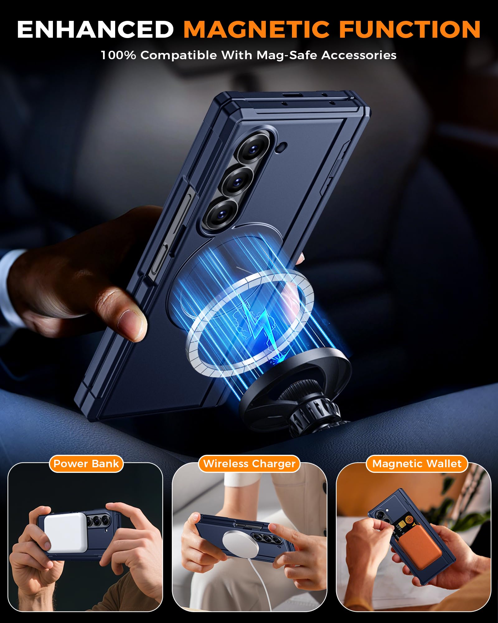 Kaiiecal Funda para Galaxy Z Fold 6 con protector de pantalla de privacidad [apto para Magsafe] [Soporte doble] [Protección de bisagra] Funda de cuerpo completo a prueba de golpes para Samsung Galaxy