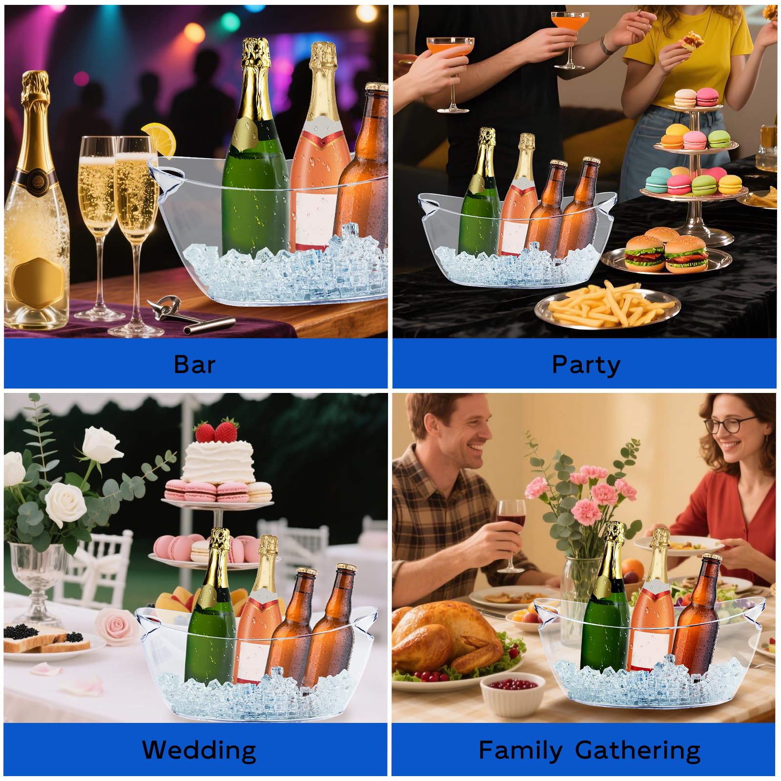 Cheardia Eiskübel, Acryl, Champagnereimer, 5,5 l, Getränkebehälter für Partys, lange und schmale Mimosen-Barzubehör, Cocktailbar, Champagner, Bier, Wein, transparent, 2 Stück