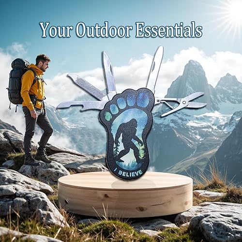 Miniatura 7 de Multiherramienta 5 en 1 colorida para pies grandes, esencial para acampar con cuchillo, tijeras, lima de uñas, regla y abridor de botellas, perfecta