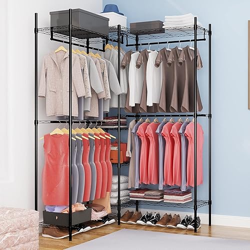 Miniatura 4 de Perchero de ropa resistente para colgar ropa, perchero de metal, estante portátil de gran capacidad, organizador de armario abierto independiente,