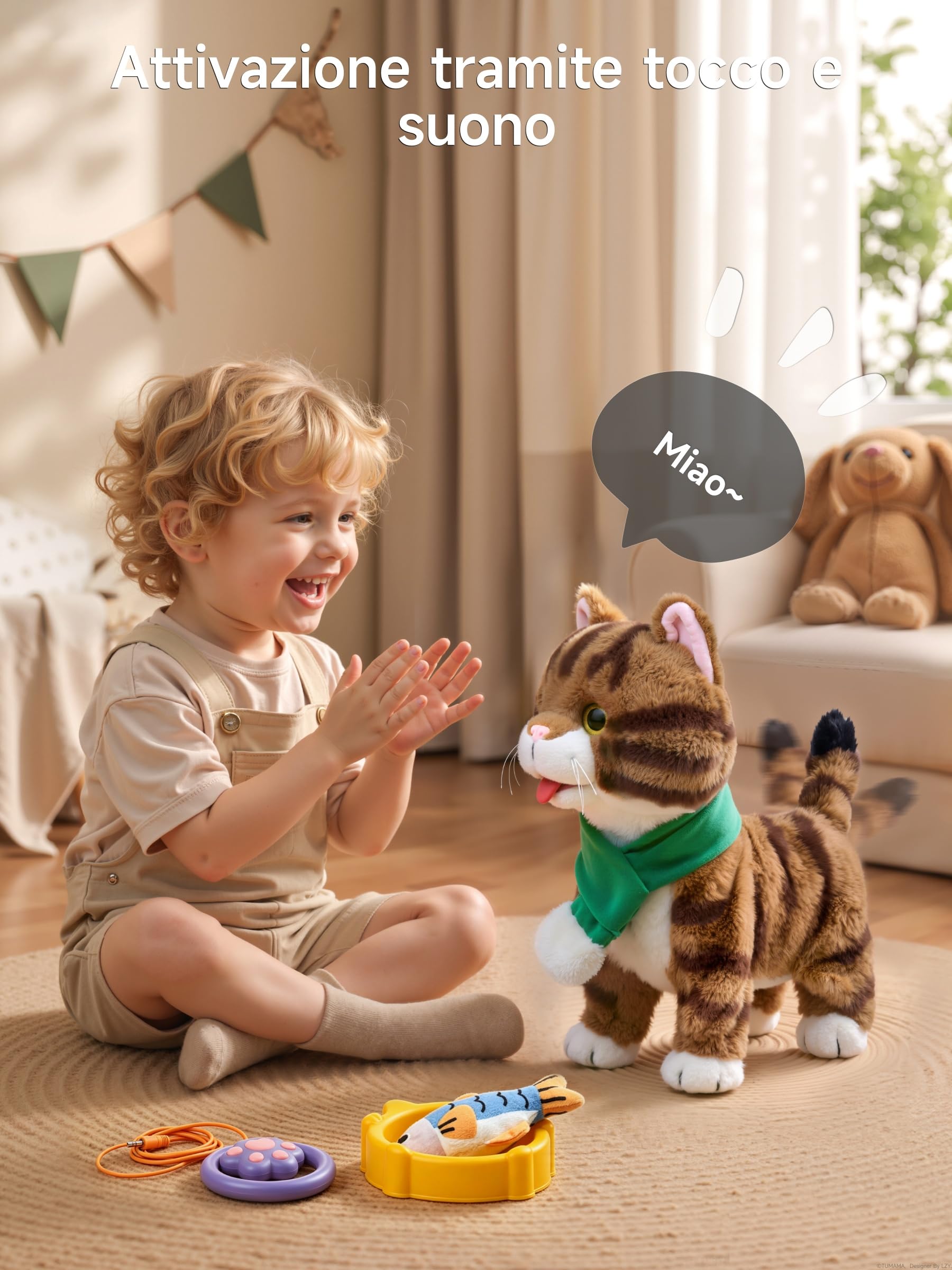 OR OR TU Giocattolo Gatto che Cammina Interattivo Gatto Peluche | Gatto Tigrato, Peluche Delicato Sulla Pelle, Telecomando, Cammina, Canta, Miagola, Scodinzola e si Lecca la Lingua