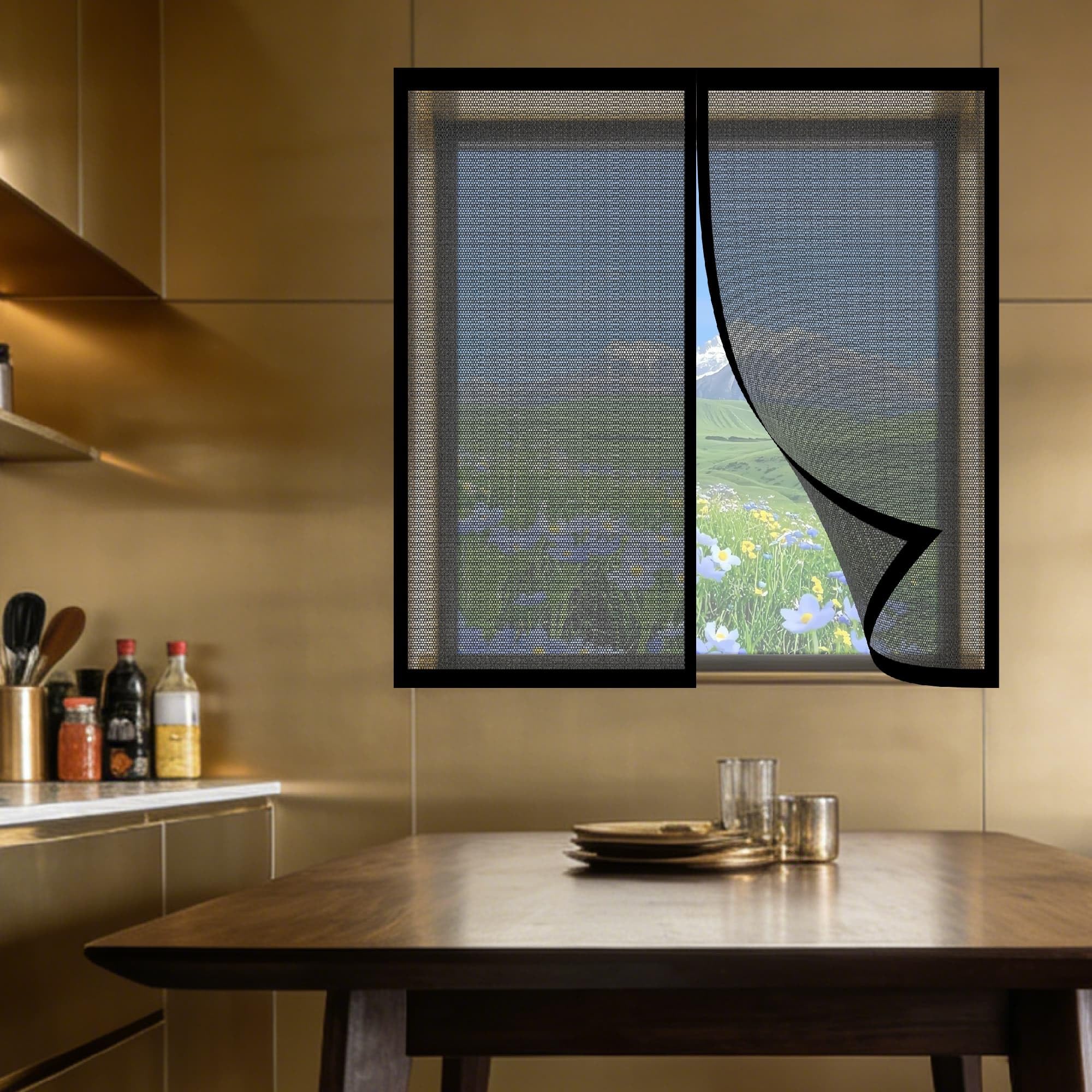 Window Fly Screen 85 x 130 cm with Selfadhesive DIY Fly Screen for Windows Custom Size for Windows Doors and Patio Screens, Black