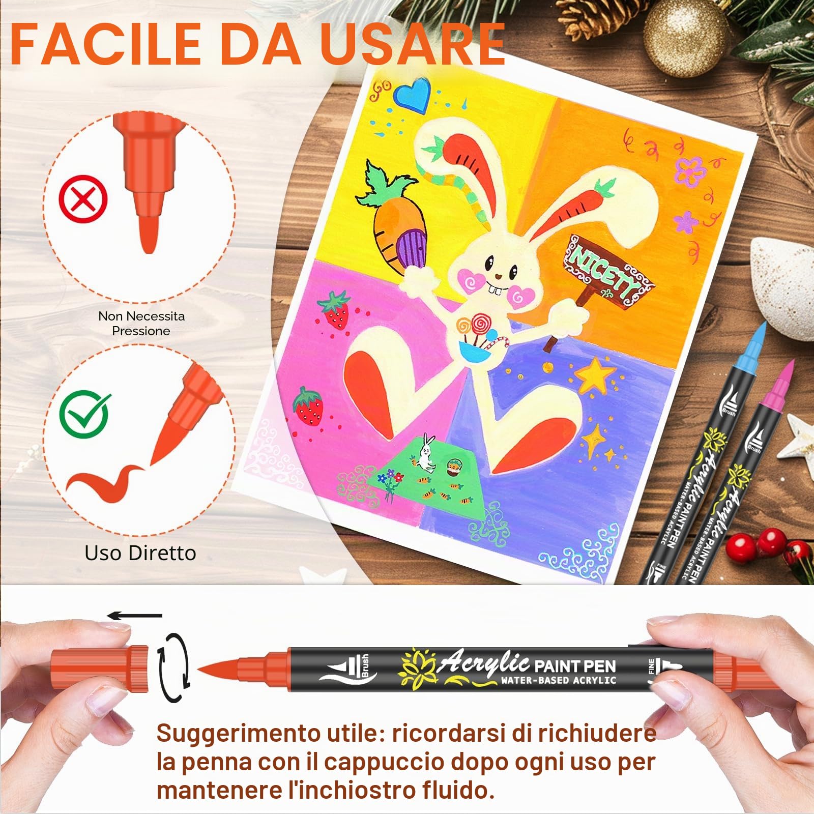 NICETY 60 Colori Pennarelli Acrilici Indelebili - Fine & Doppia Punta, Set Con 16 in Metallo per Carta, Tessuto, Vetro, Ciottoli