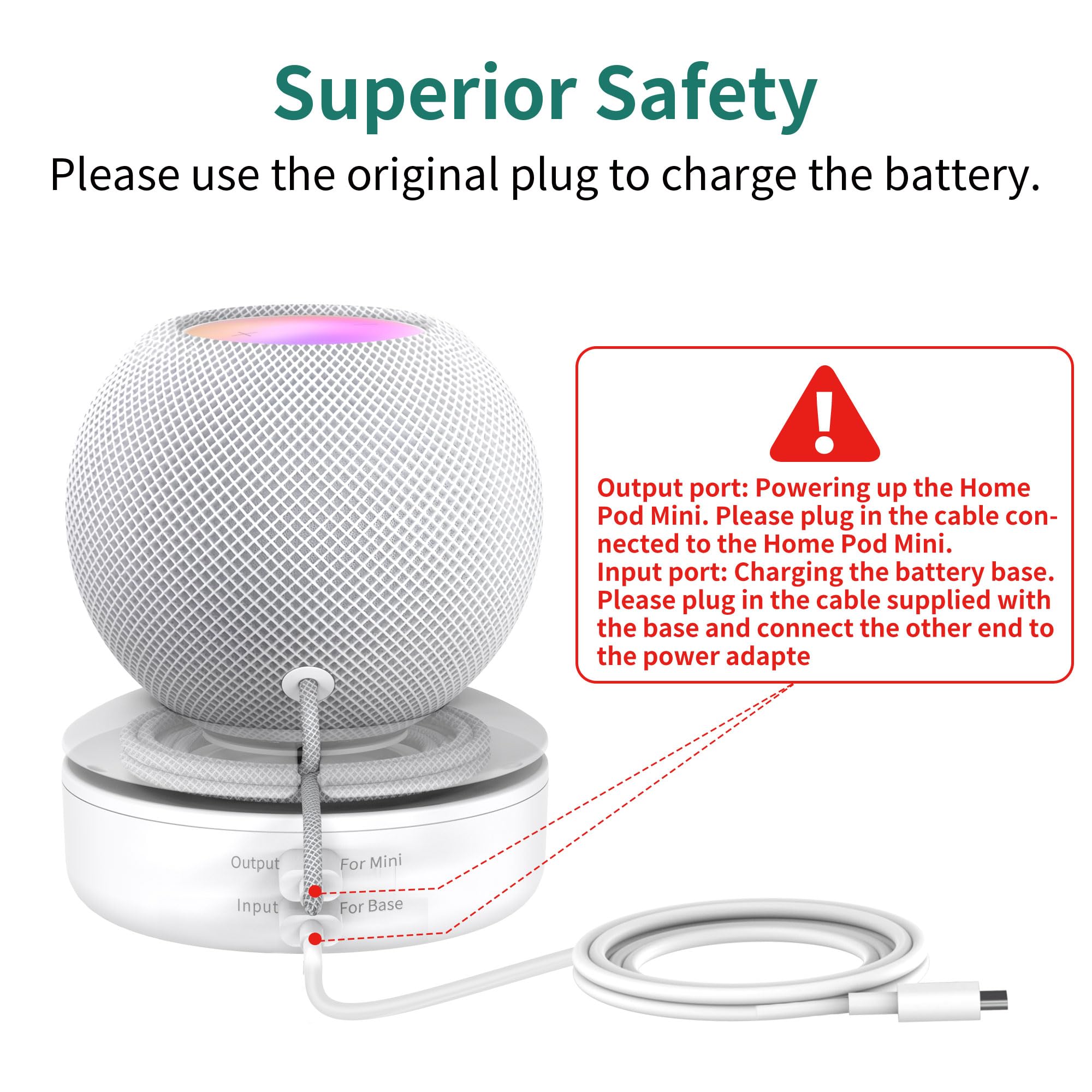 PlusAcc Compatible avec HomePod Mini Batterie 10000mAh Base de Batterie Portable Externe Support sans Fil avec 10 Heures d'autonomie(Blanc)