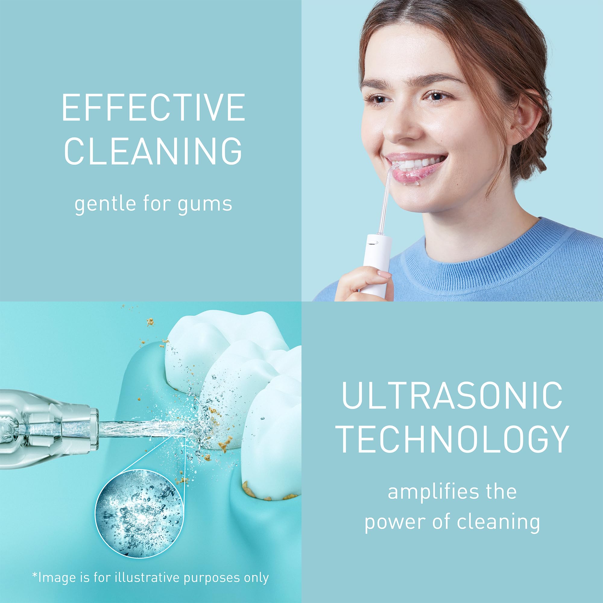 Panasonic EW1614AW503-PACK Hydropulseur Bucco-Dentaire Familial, Jet Ultrasonique, Mode Enfant, 10 Réglages de Pression, IPX7, Orthodontiques, 5 buses, Alimentation Secteur, Blanc