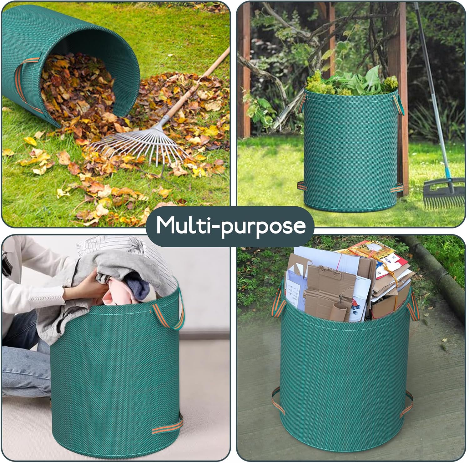 Mokani Reusable Yard Waste Bags, 132 Gallon Lawn and Leaf Bags 3 Packs, Heavy Duty Garden Bags with Reinforced Handles, Camping Yard Recycling Leafc Bag for Leaves