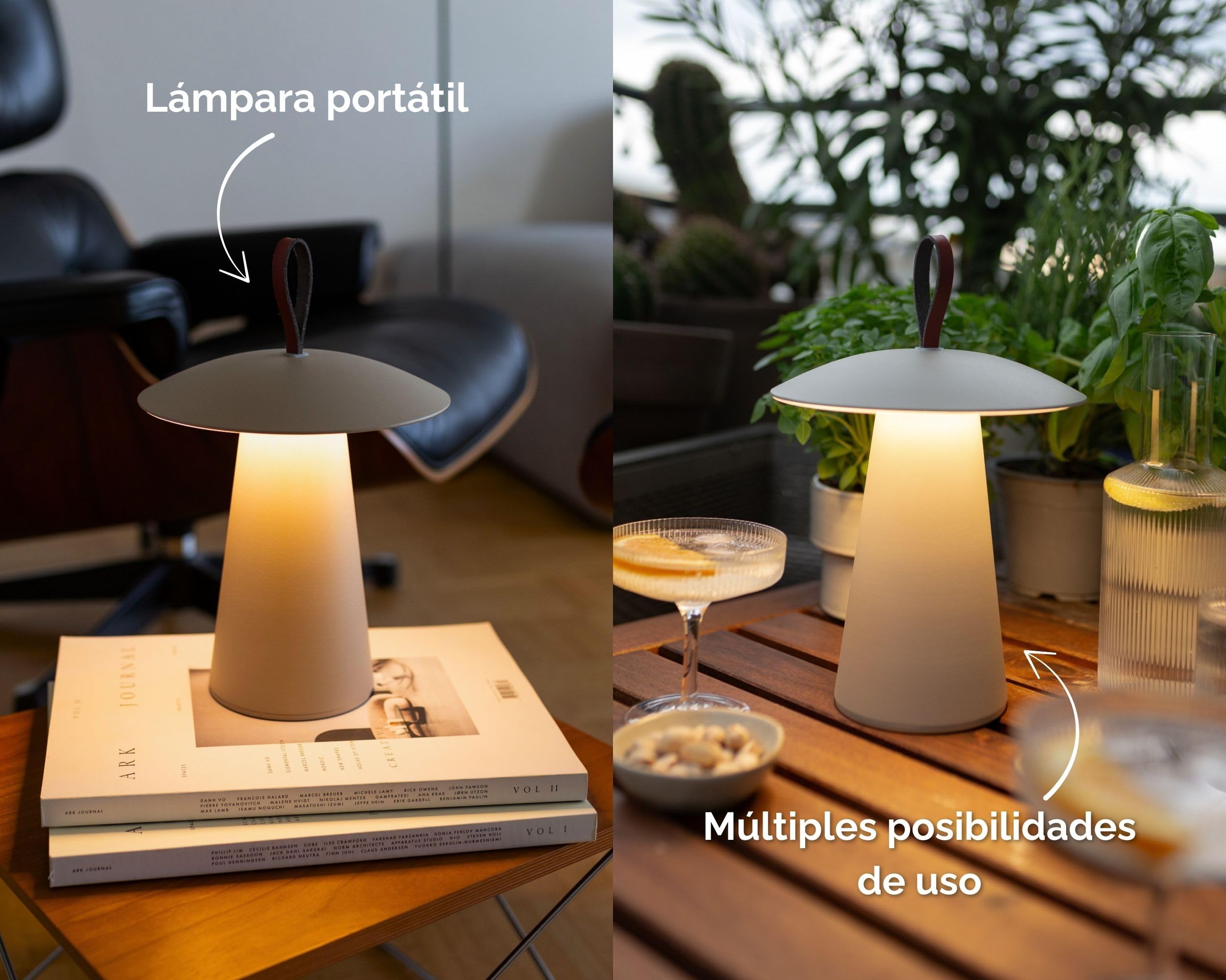 LUUK Studio Lámpara de Mesa LED Forma de Seta Inalámbrica, Recargable con Batería de Hasta 120h de Autonomía, USB-C, IP54, Lámpara Decorativa Moderna para Interior, Dormitorio, Exterior, Beige