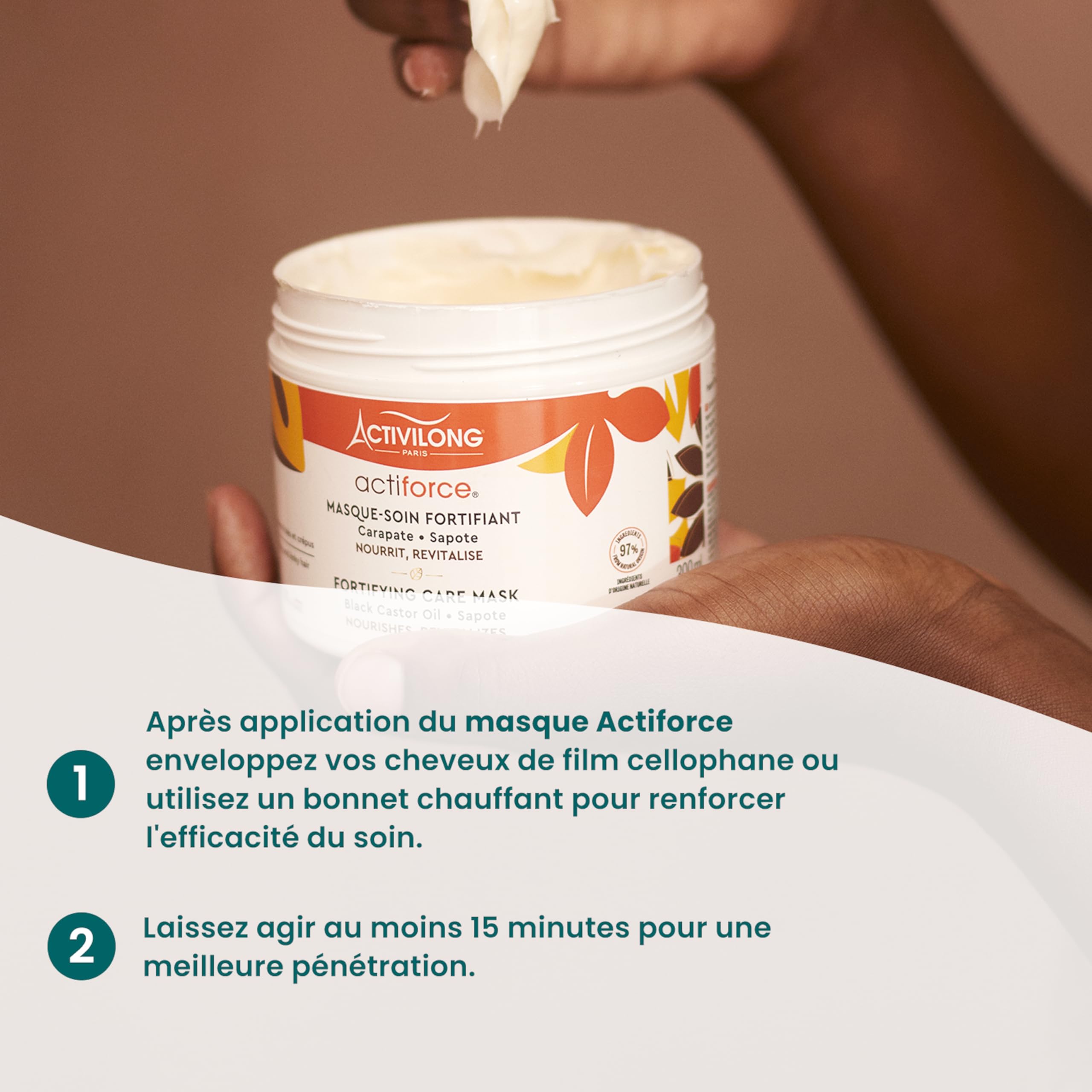 ACTIVILONG - Masque-Soin Fortifiant Actiforce - Cheveux Frisés Et Crépus - Nourrit, Revitalise Et Démêle - 97% D'Ingrédients Naturels - Made In France - 300ml