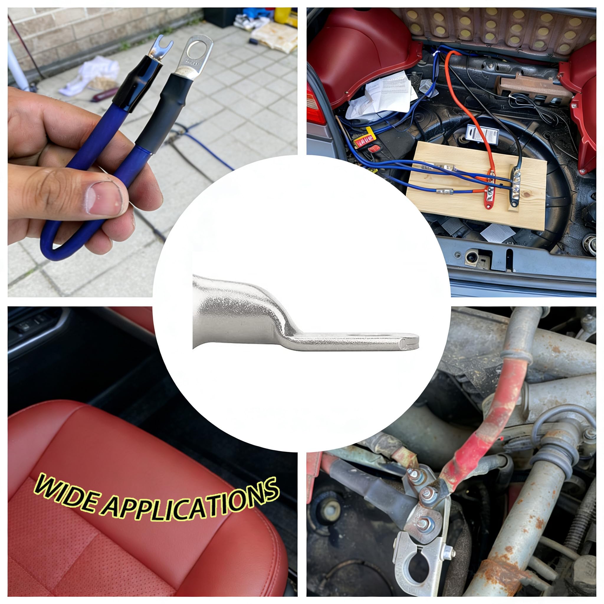 Lot de 30 cosses de connecteur en cuivre étamé de calibre 0 1/0 AWG 5/16" (M8) avec 38 tubes thermorétractables 3:1 noir, rouge et jaune pour câblage électrique à faire soi-même