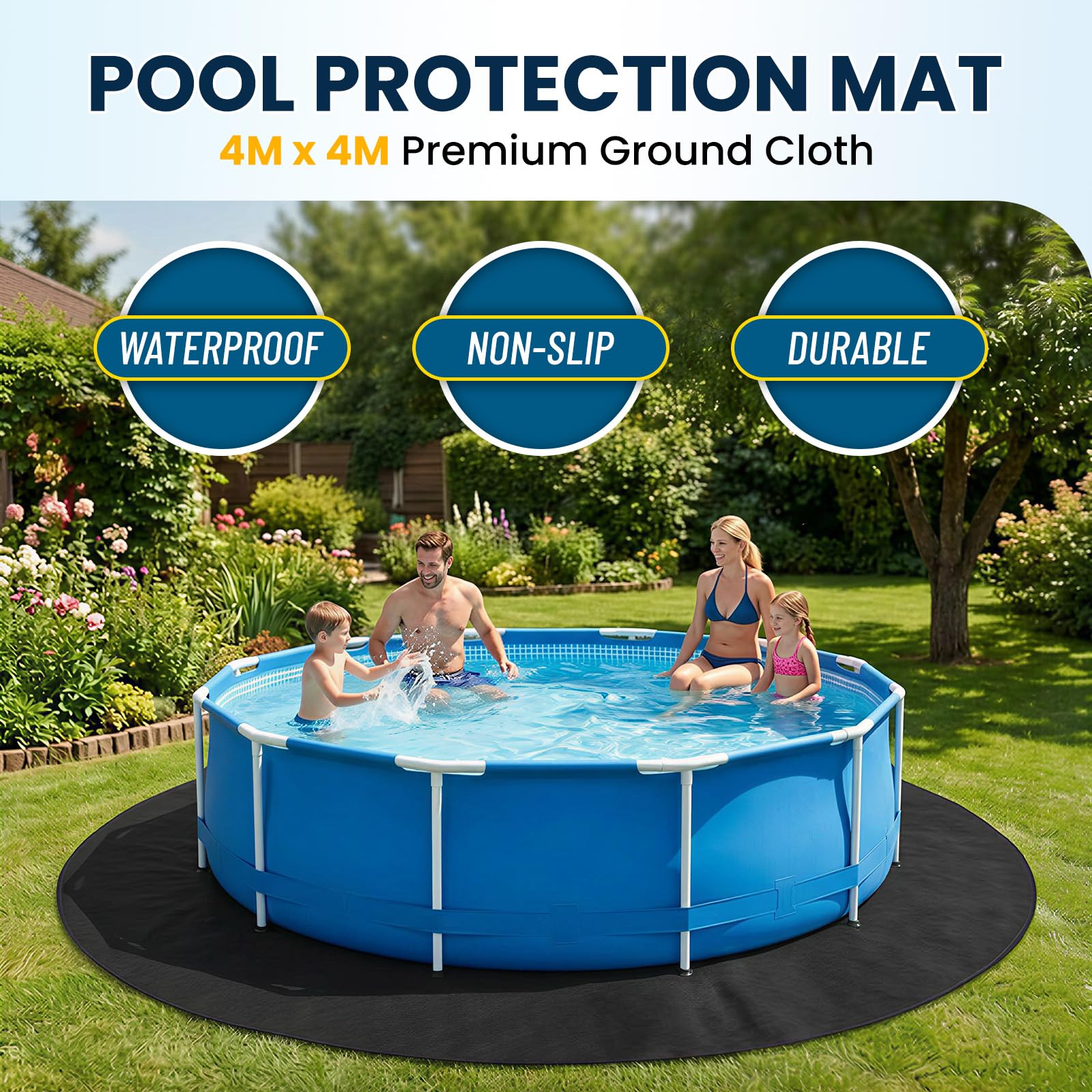 Tapis de Sol pour Piscine Ronde 400 cm, Tapis de Sol Piscine, Rond Dalle De Piscine, et Ultra Absorbante, Pliable Tapis Sous Piscine Hors Sol, Tapis Exterieur Rond, pour L'extérieur et L'intérieur
