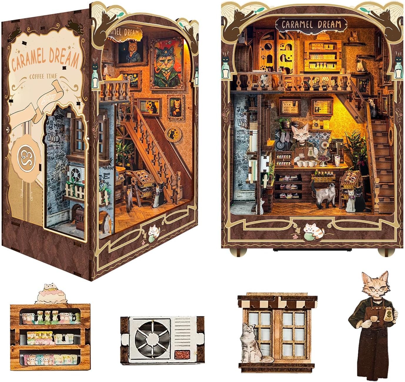 Roroom DIY Book Nook Kit, DIY Dollhouse Bookshelf Insert Decor Alley,3D Wooden Puzzle with LED Lighting Book Nook Wood Bookend Model Building SQ-3
