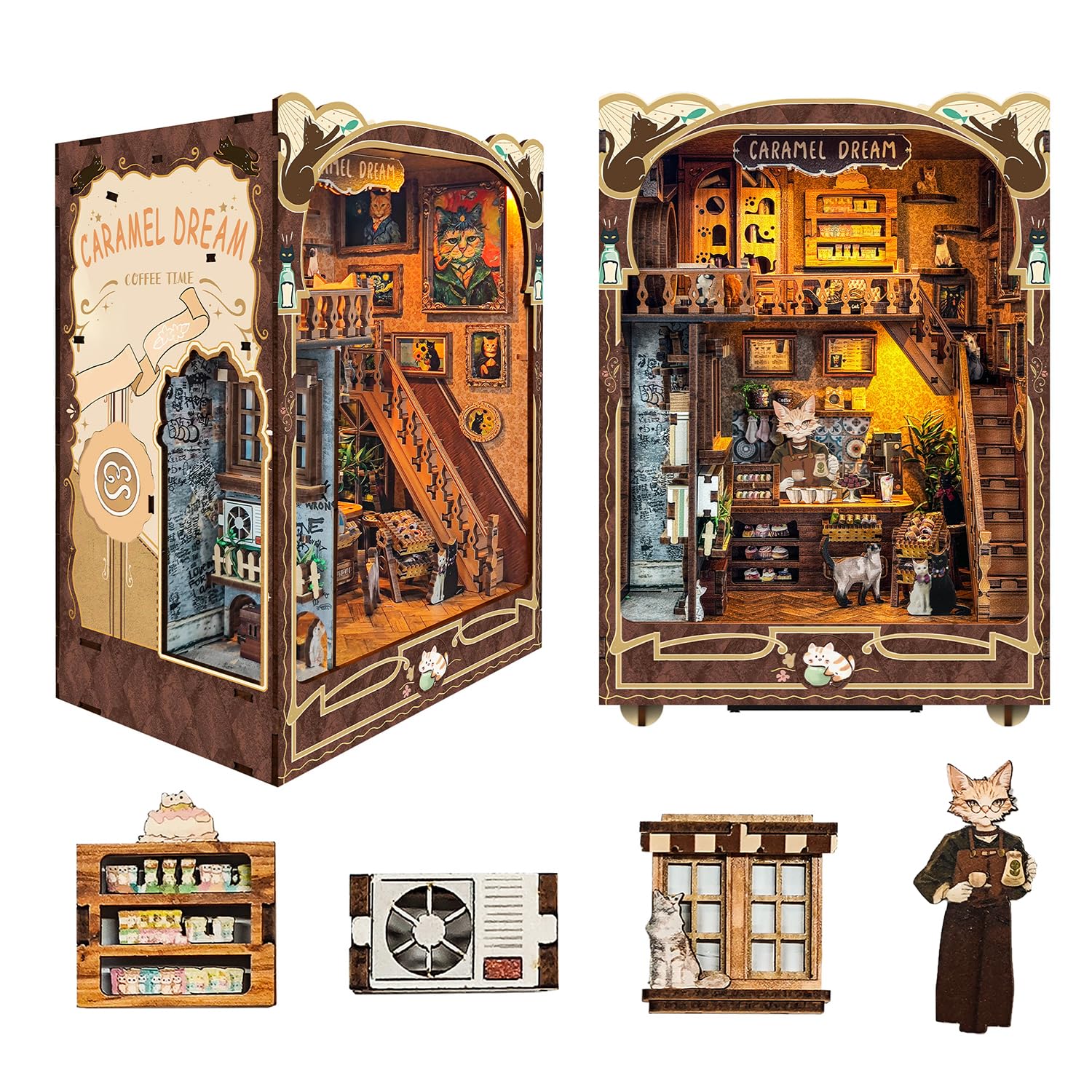 Roroom DIY Book Nook Kit, DIY Dollhouse Bookshelf Insert Decor Alley,3D Wooden Puzzle with LED Lighting Book Nook Wood Bookend Model Building SQ-3