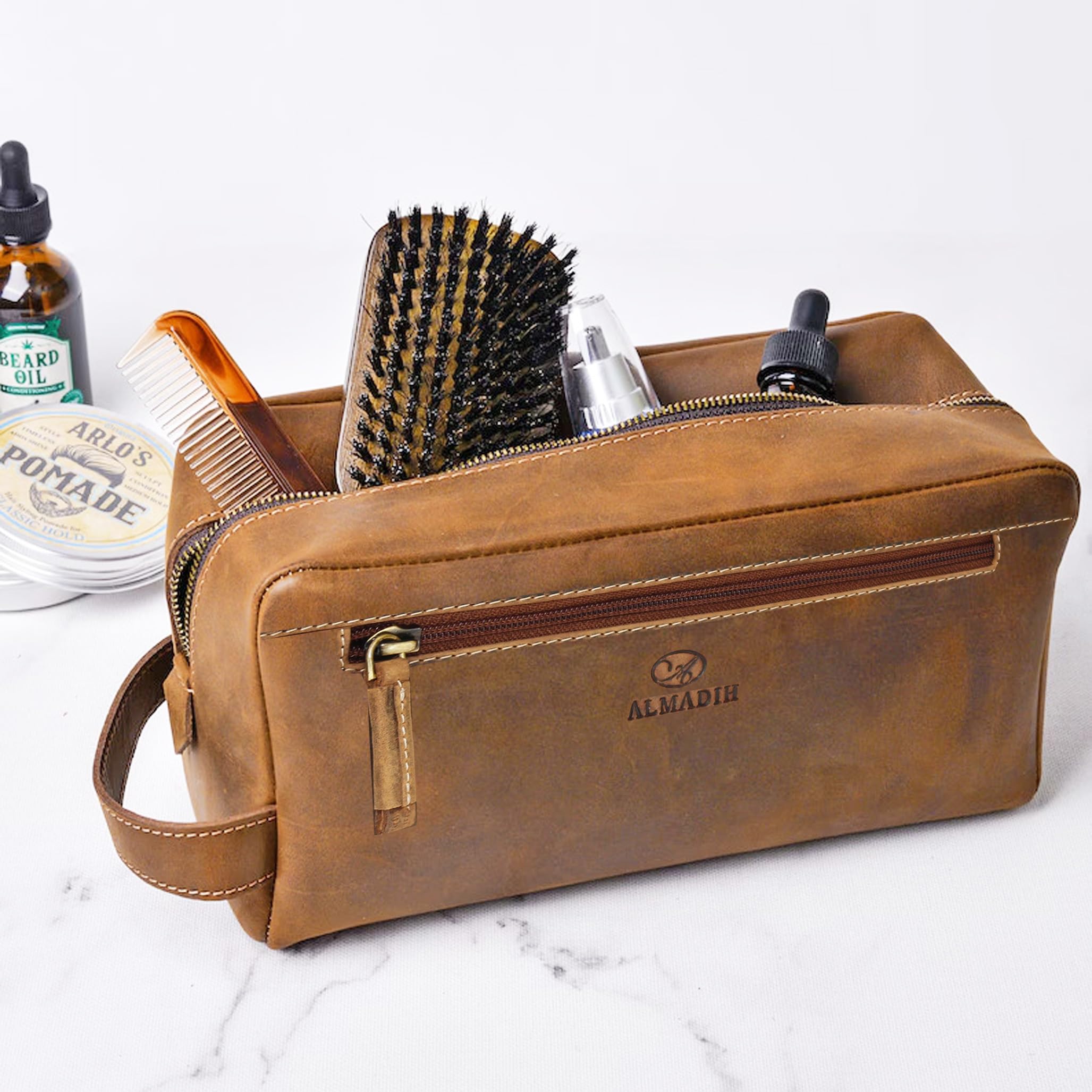 ALMADIH Pietro - Astuccio in pelle bovina di alta qualità, per penne e matite, per insegnanti e cosmetici, elegante e pratica unisex, Pietro Vintage,