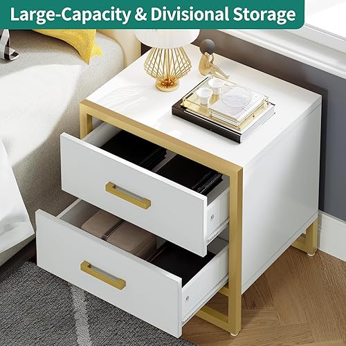 Miniatura 7 de YITAHOME Mesita de noche con 2 cajones mesa auxiliar pequeña con almacenamiento mesita de noche moderna con marco de metal para espacios pequeños