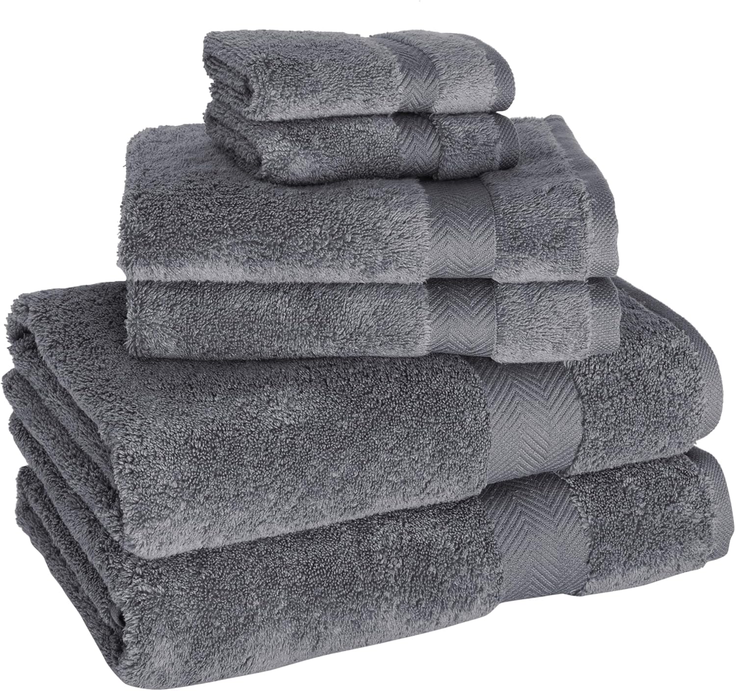 Classic Turkish Towels CTT - Luxury 6 Piece Towel Set, 100% Turkish Cotton, Quick Drying, Highly Absorbent & Comfy, Includes 2 Bath Towels, 2 Hand Towels & 2 Washcloths | (Grey)