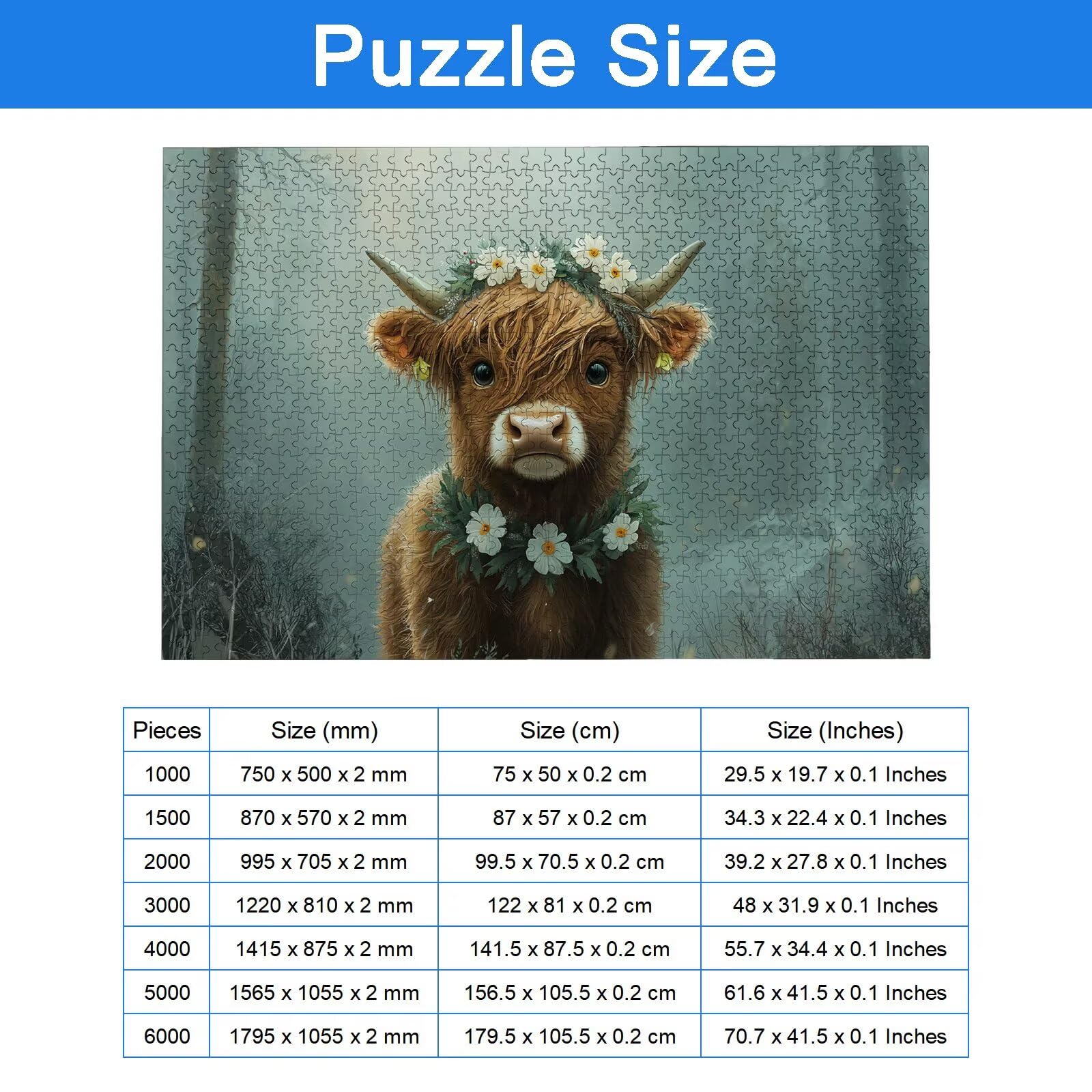 Puzzle 2000 Piezas Vaca, Puzzle Invierno con Caja para Adultos, 99.5x70.5cm, DIY 2000 Piezas Rompecabezas Madera para Adultos, Rompecabezas Desafiante para Decoracion Hogar, Regalo Mujer, -8411