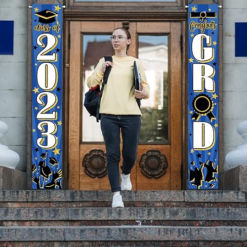 Miniatura 6 de Deroro Cartel de felicitación para el porche de graduación Class of 2023, cartel decorativo para puerta delantera de graduación, bandera de