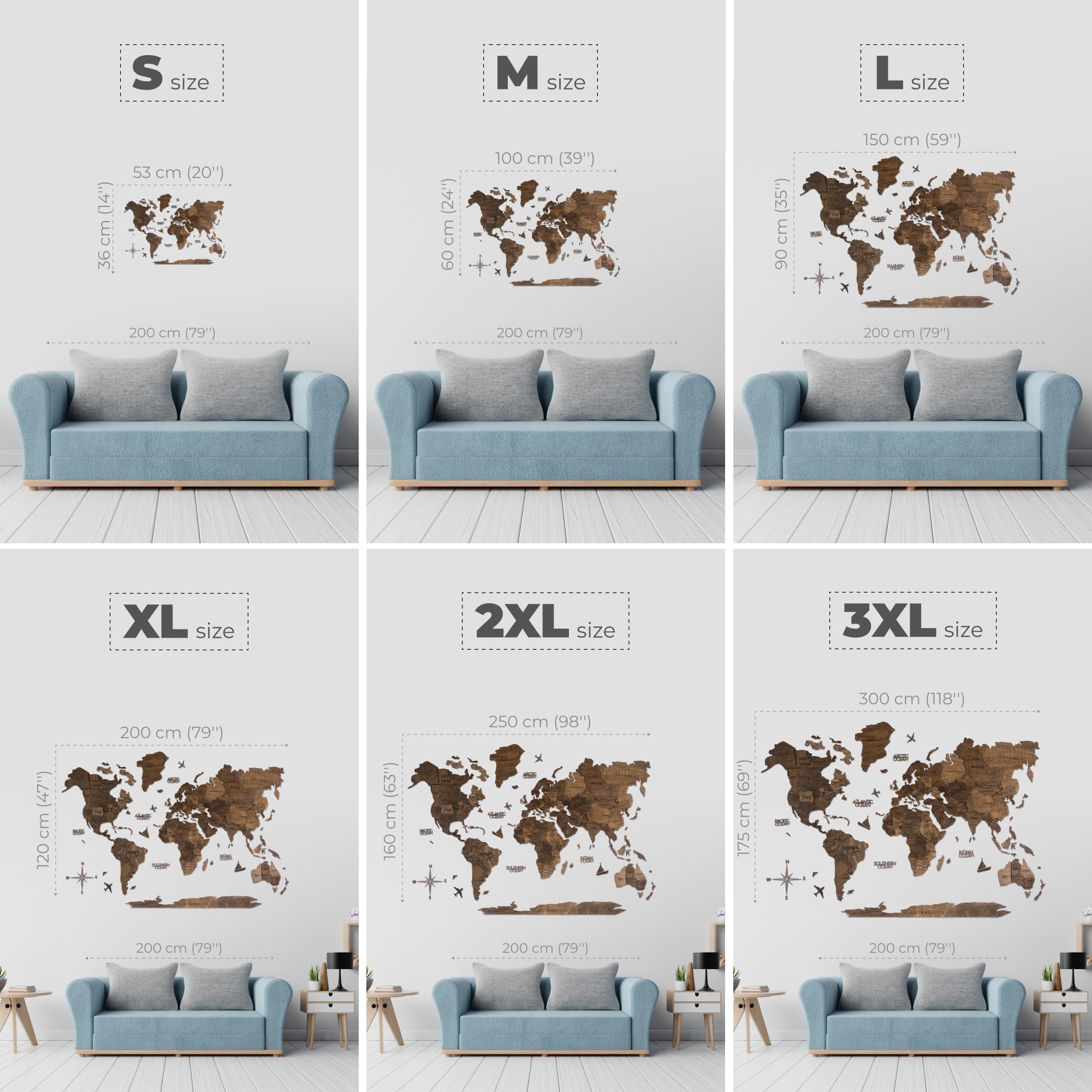 Enjoy The Wood - 3D Weltkarte Holz zur Wand Deko Wohnzimmer - Geschenkidee für Wanderer - Wandkunst zum Pinnen für Reiseziele - Wanddeko für Zuhause und Küche oder Büro (Dark Walnut, S)