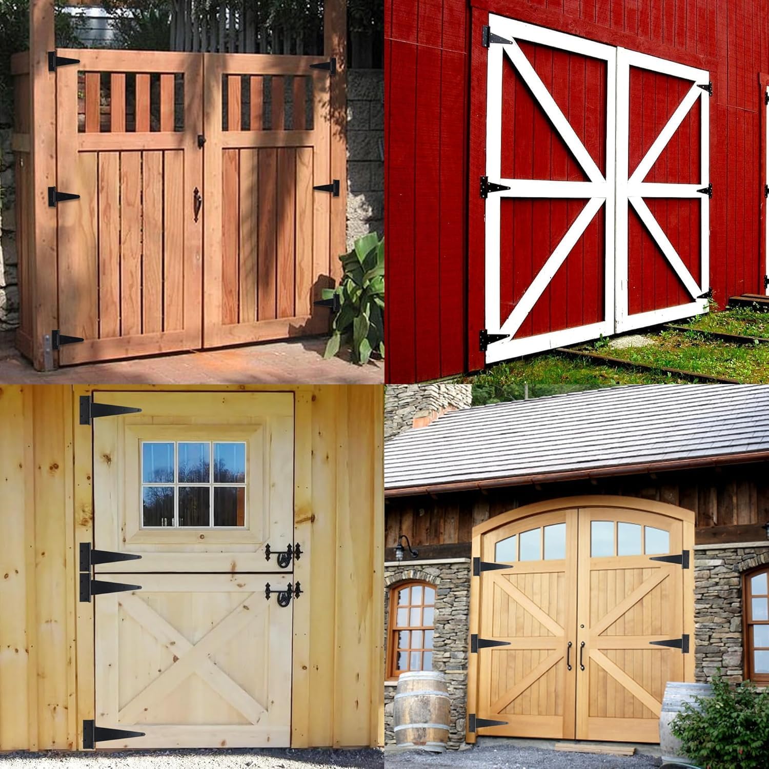 1Set T-Strap Gate Hinge with 7 Screws, Heavy Duty Shed Barn Door Hinges, Black Tee Hinges for Wooden Fence, Yard Gate (3 Inches)