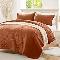 Vista 1 de Full Queen Size Burnt Orange Rust Quilt Set - Lightweight 3-Piece 90''x98'' Bedspread Coverlet with Basket Pattern, Soft Warm Microfiber Bedding