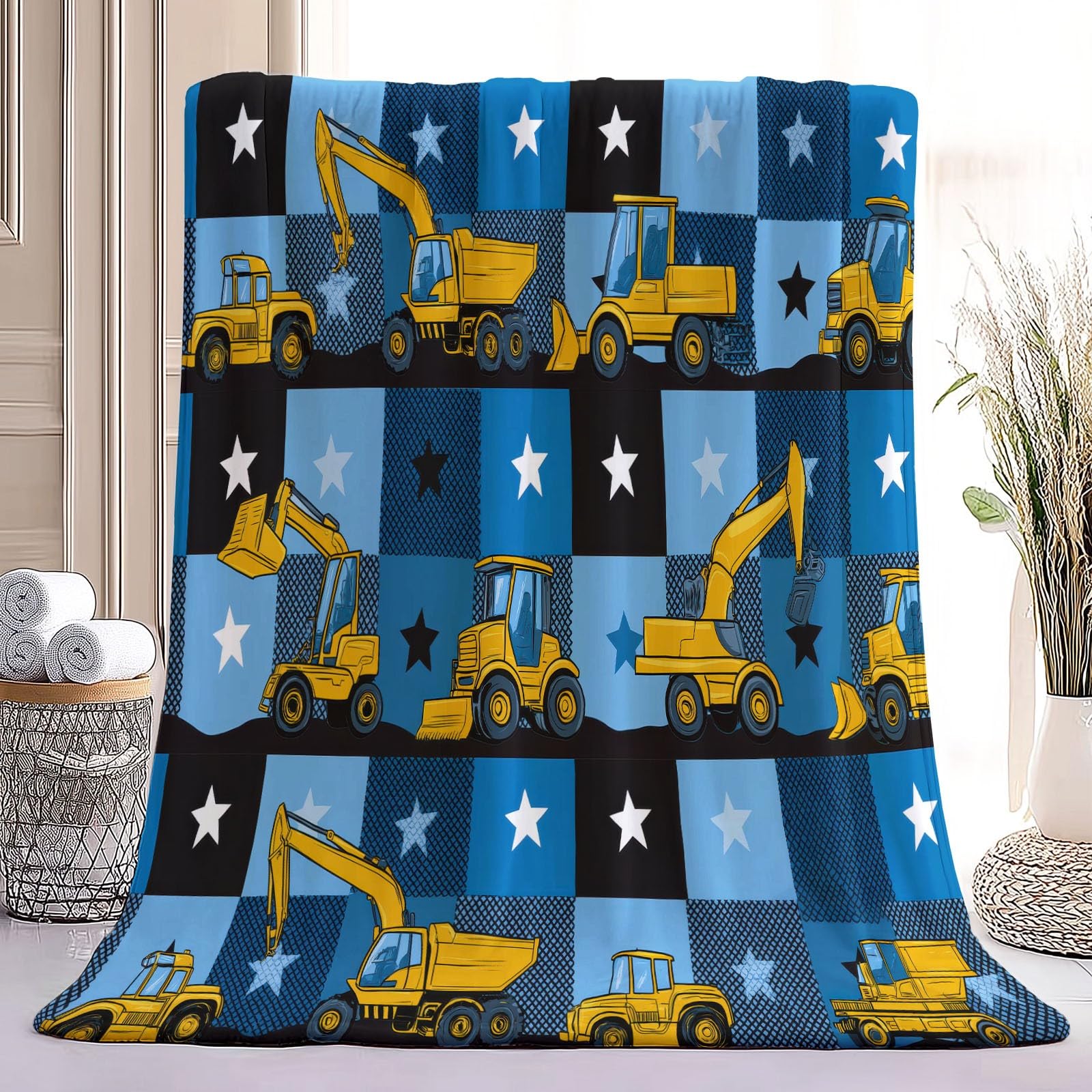 Generisch Decke Kuscheldecke 150x200 cm - Flauschige Flanelldecke mit Exquisit Farblock Sterne Motiv, Mehrfarbig Weiche Kuscheldecke für Sofa Bett Kinderzimmer, Decke als Geschenk