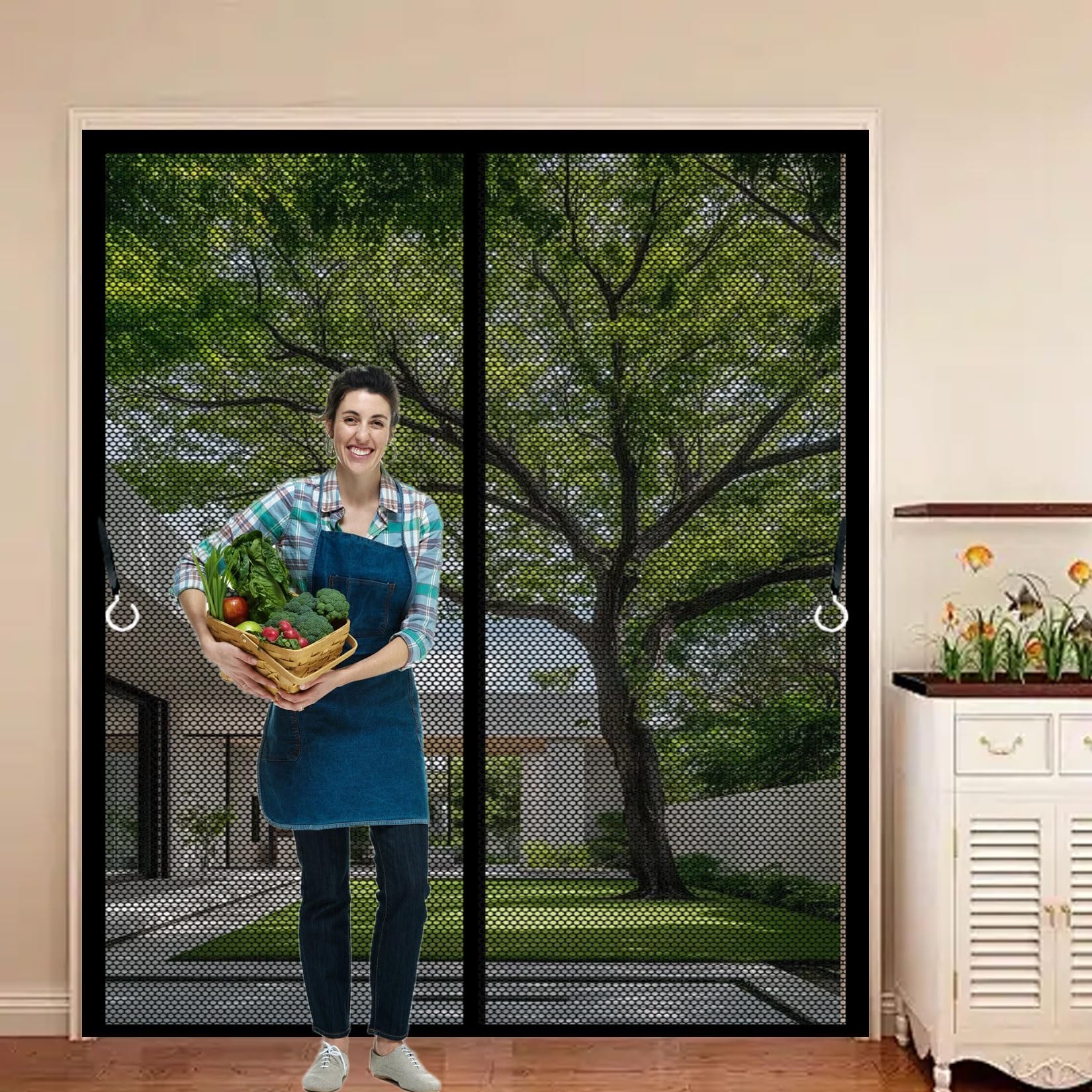 Liujyuan Black Magnetic Fly Screen Door 123 X 204 Cm Frame Hook & Loop, Powerful Magnets Fly Screens For Doors Lets Fresh Air, Easy To Install For Living Garage Doors,