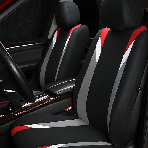 Miniatura 2 de FH Group - Fundas de tela para asientos delanteros bajos de auto con reposacabezas extraíble, ajuste universal, compatible con bolsa de aire para