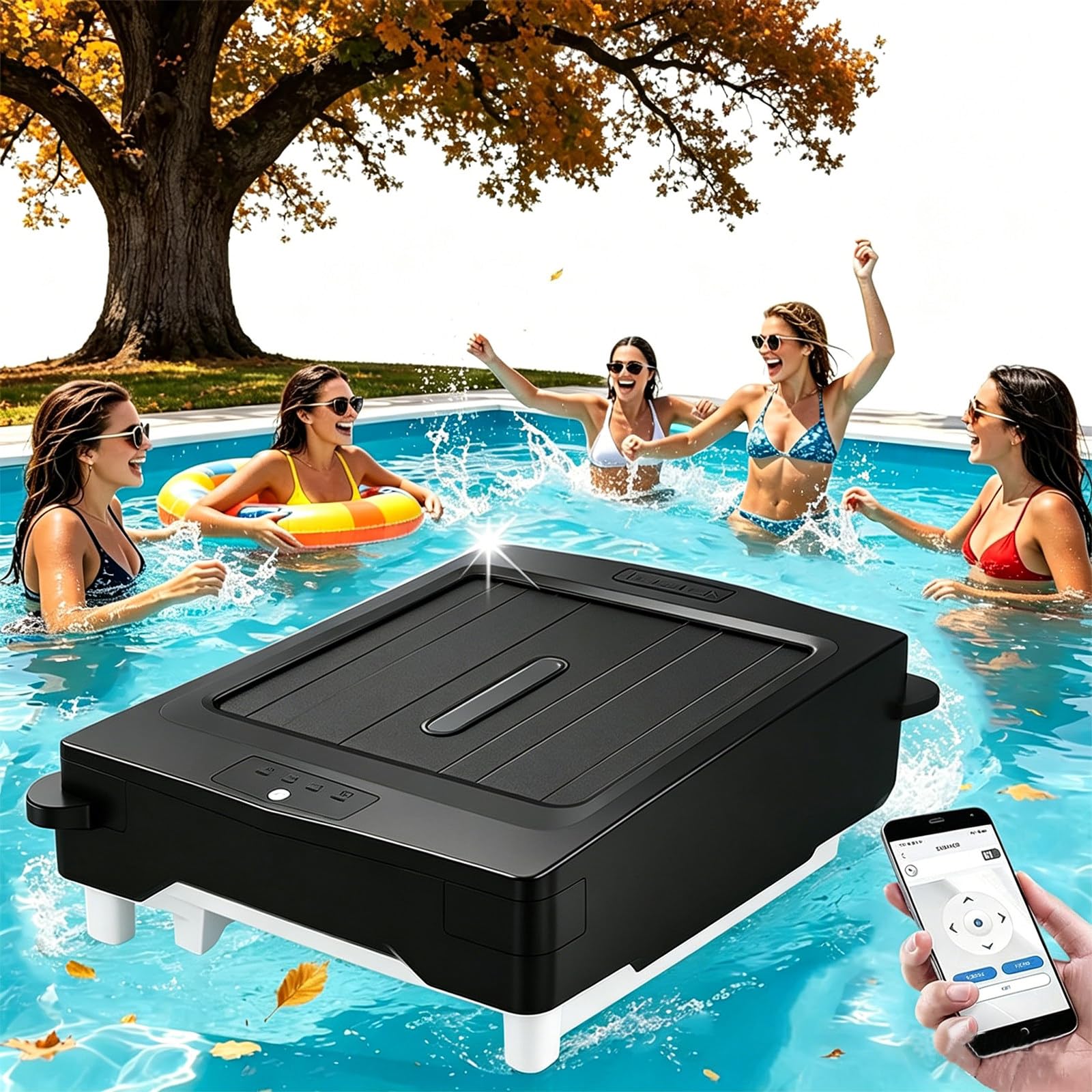Kindevieft 2026 Solar-Powered Robotic Pool Skimmer – Dual Charging & App Control, Intelligent Obstacle Detection, Automatic Cleaning, 200m² Coverage Black