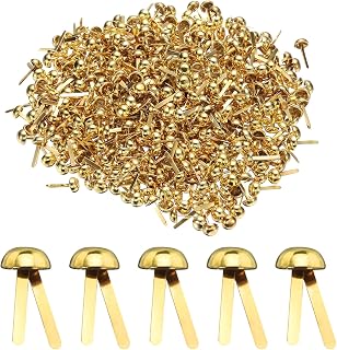 sourcing map 500 sujetadores de papel, 6 mm x 13 mm, clavos de metal para manualidades, pequeños pines redondos de latón para niños, manualidades, álbumes de recortes, bricolaje, color dorado