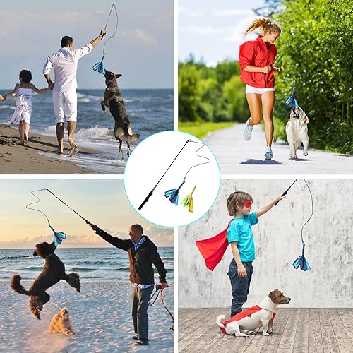 Miniatura 4 de Poste de coqueteo para perros, juguetes interactivos para perros para persecución y tira y afloja, varita teaser duradera con cuerda de forro polar