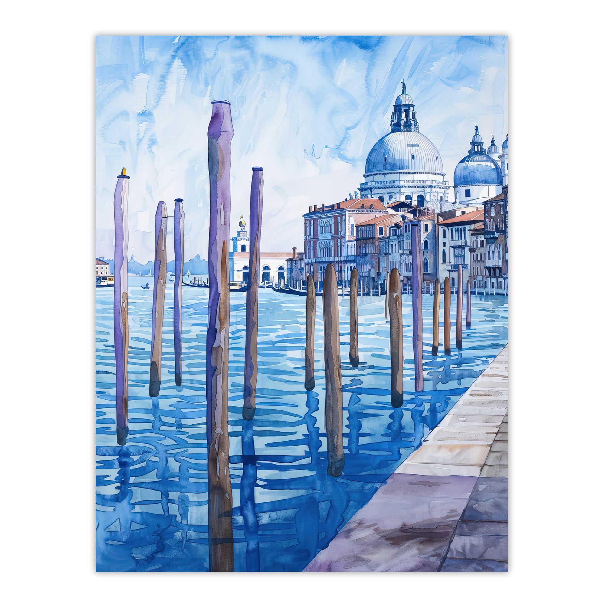 Artery8 Venice St Mark's Basilica Watercolour Wall Art Print W18" x H24"