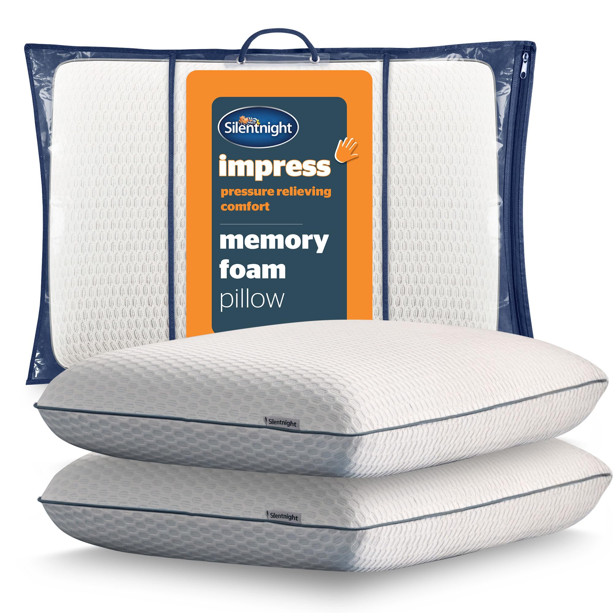 Silentnight Memory Foam Pillow Pair - Orthopedic Pillow for Shoulder and Neck Pain Relief and Support - Hotel Quality Memory Foam Bed Pillow Washable Cover for Back Stomach Side Sleepers, Firm, 2 Pack — image 1