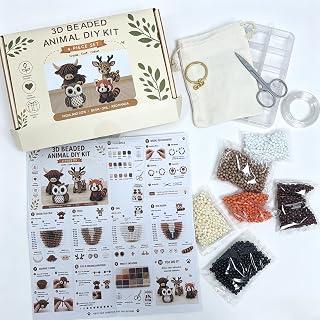 Odetina Tiny 3D Beaded Animal DIY Kit, 4 Pack Beading Craft Set with Tools Instructions, Handmade Beadwork for Adults Beginners Craft Lovers (SetB)