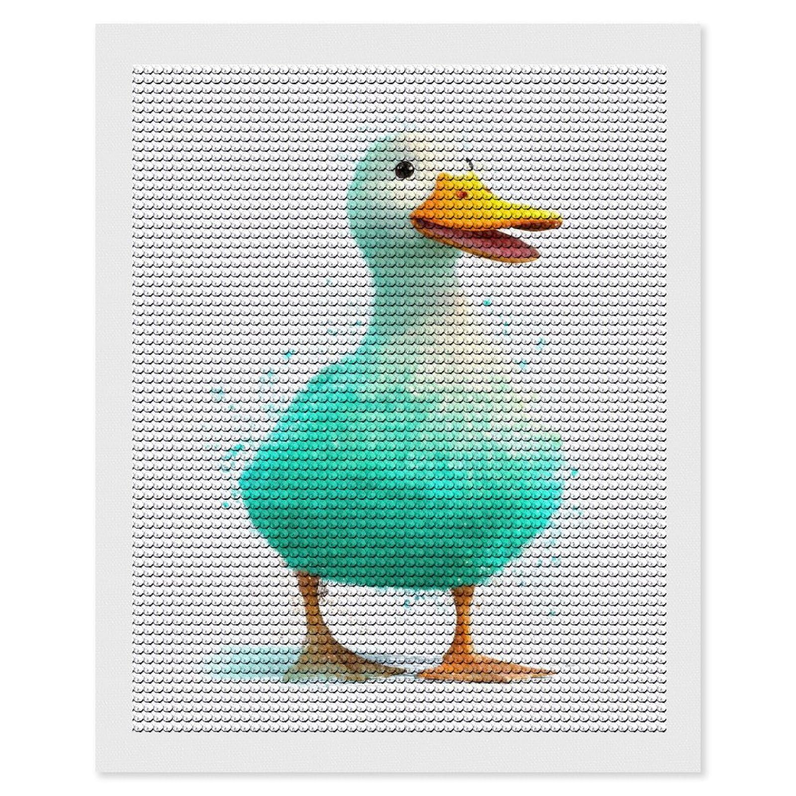 Junmoney Cute Teal and White Duckling Diamond Art Canvas 16"x20", Full Kit Included, Bedroom Decor, for Beginners, Thoughtful Handmade Gift