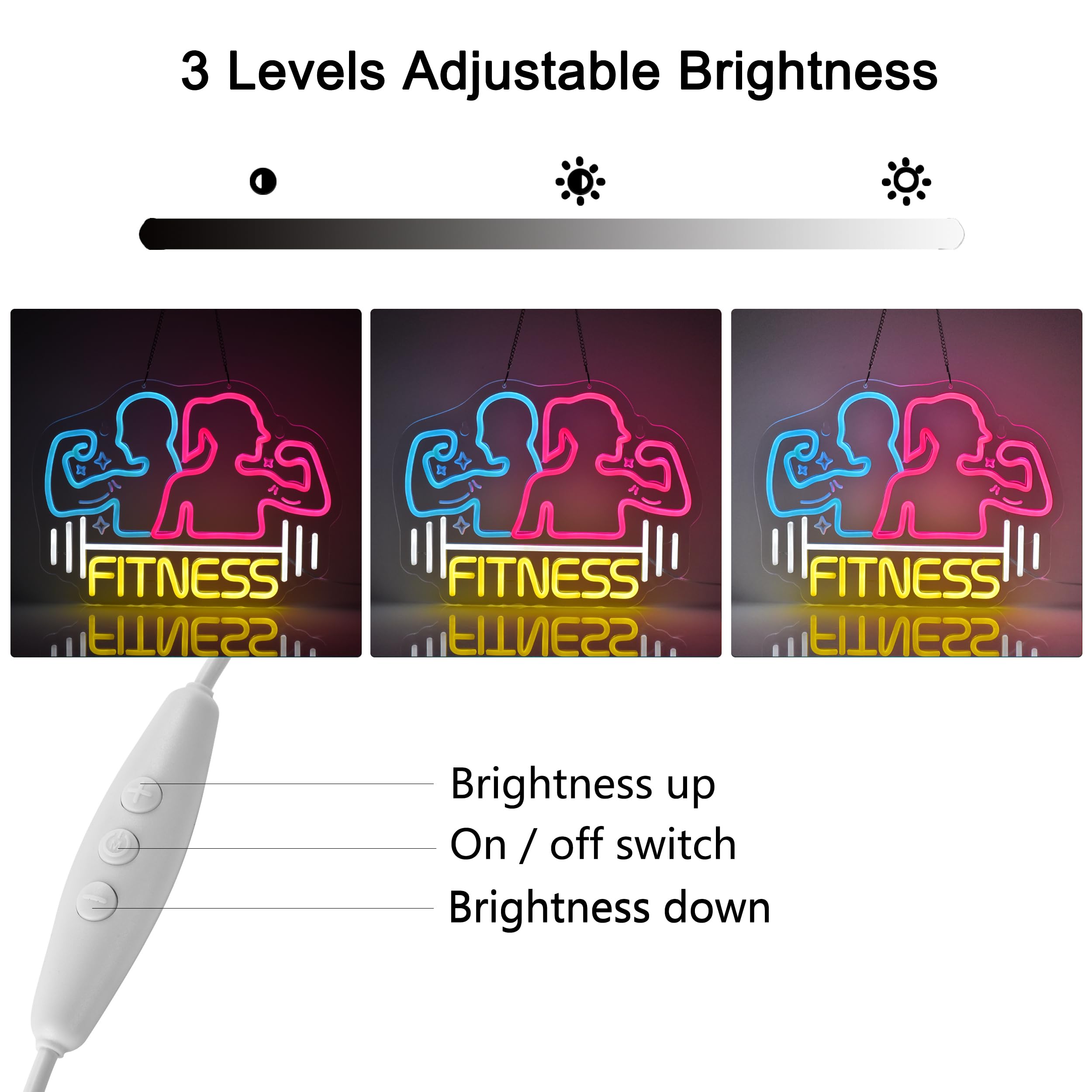 Letrero de neón de fitness, luces de neón para colgar en la pared, decoración para gimnasio, sala de deportes, sala de juegos, cueva de hombre, regalos para niños y niñas, alimentado por USB,