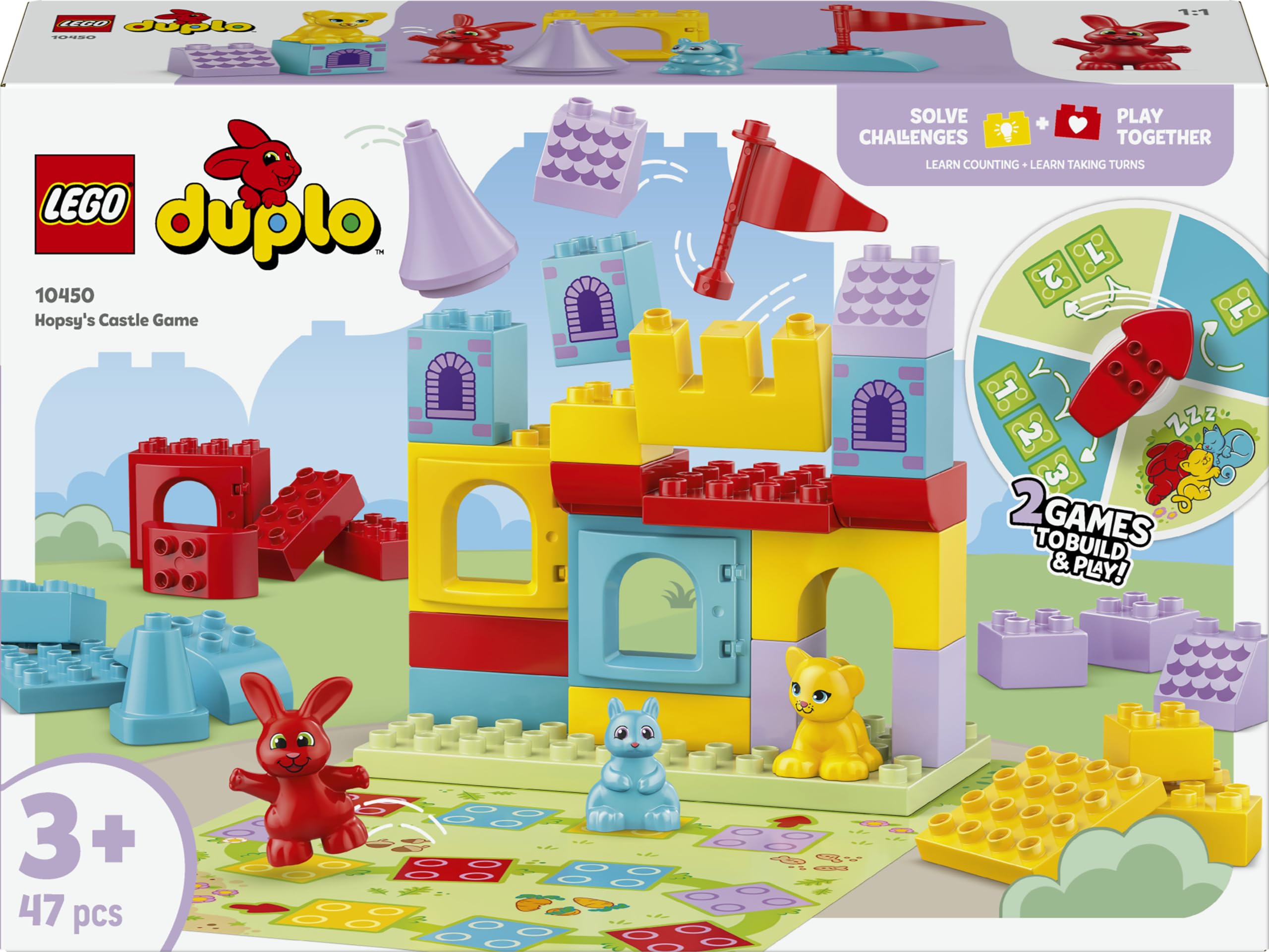 LEGO DUPLO Hopsy's Castle Game - Educational Motor Skills Toy for Toddlers - incl. 3 Animal Figures, a Toy Castle & a Board Game with a Spinner - Birthday Gift for 3+ Year Old Girls & Boys - 10450