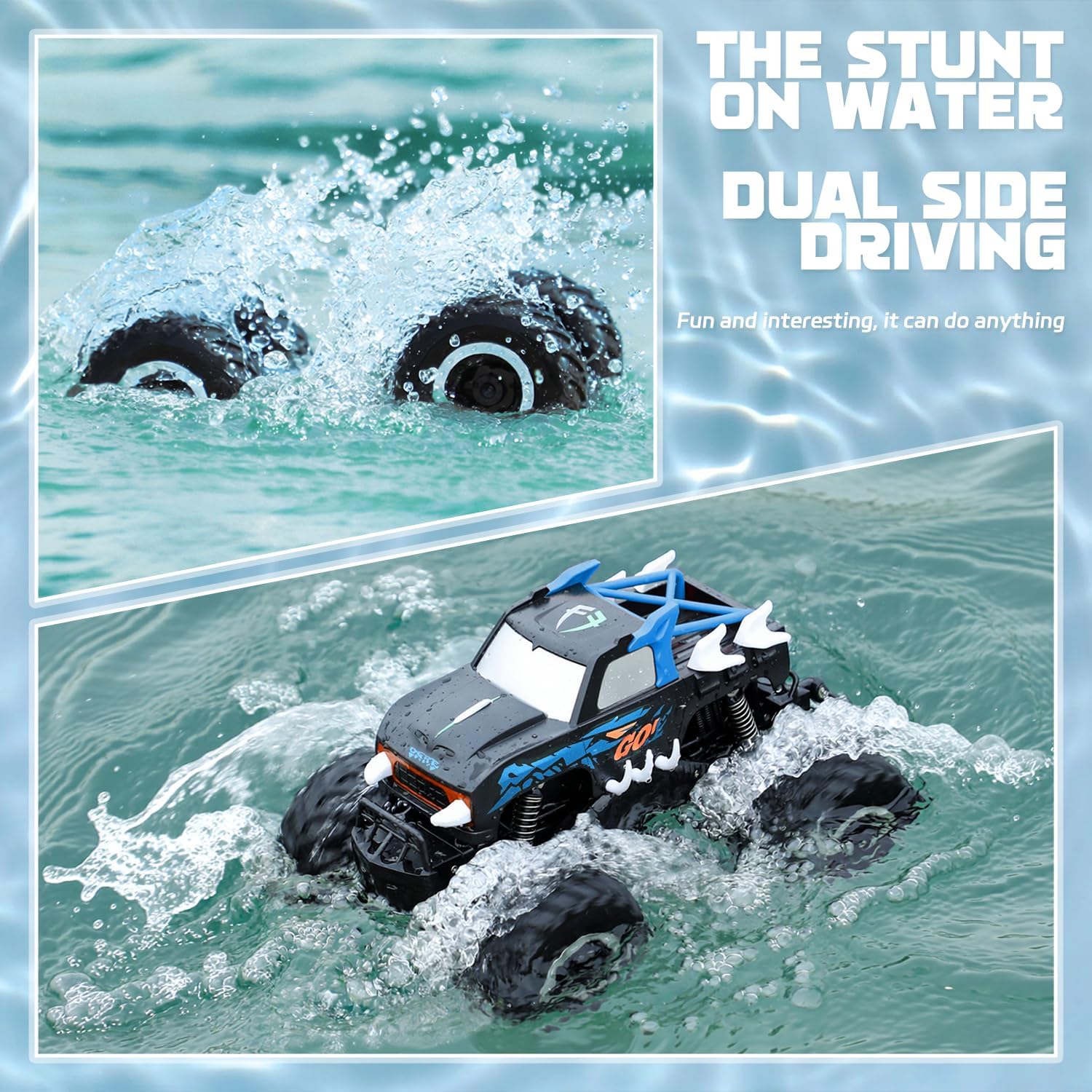 Snugzy Amphibious Monster Truck Toys RC Truck 1:16 Scale Remote Control Car 4WD Off-Road All Terrain Waterproof RC Car with 360°Rotation Toys Gifts for Kids