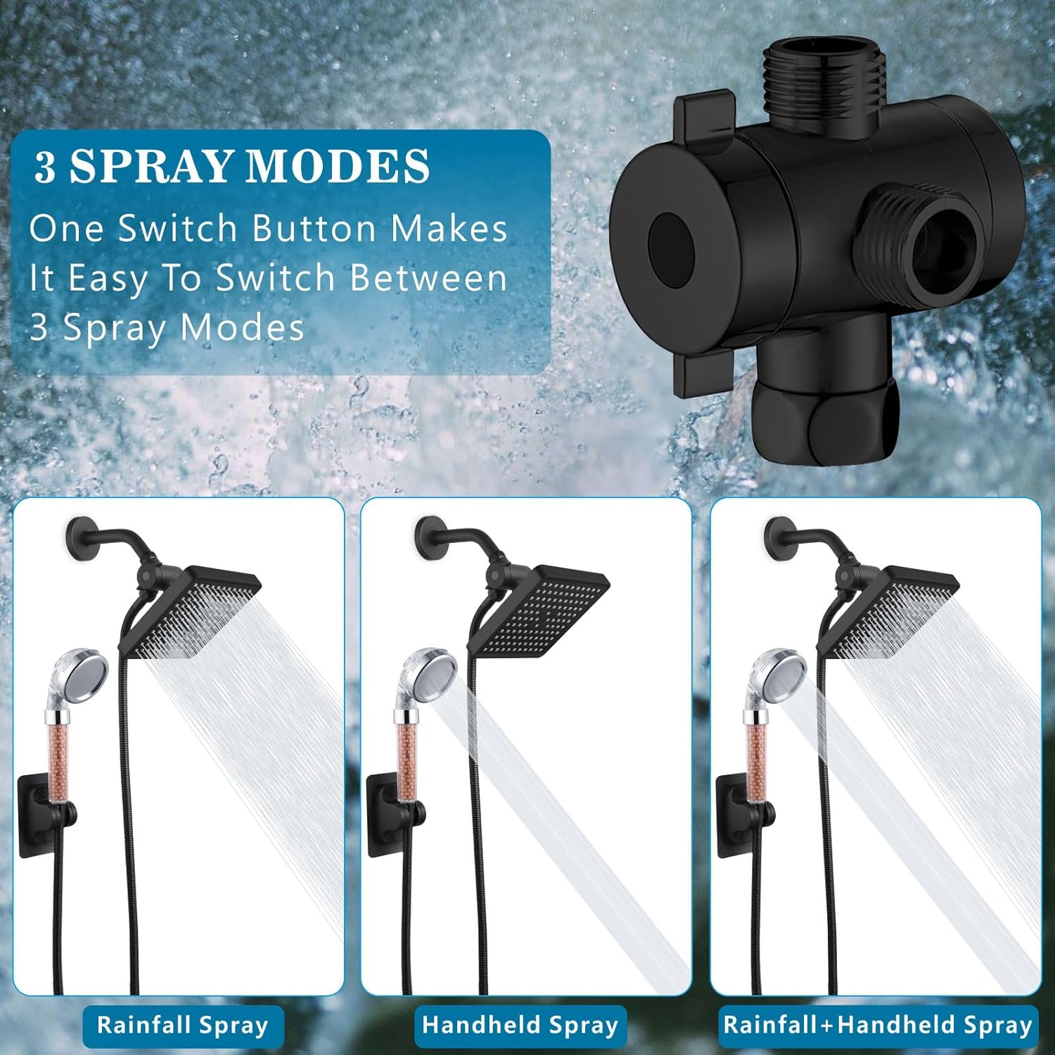 Voolan High Pressure Rain Shower Head with Handheld Spray Combo, Hand Held Filter Showerhead with Self-adhesive Holder and 59" Hose (Matte Black)