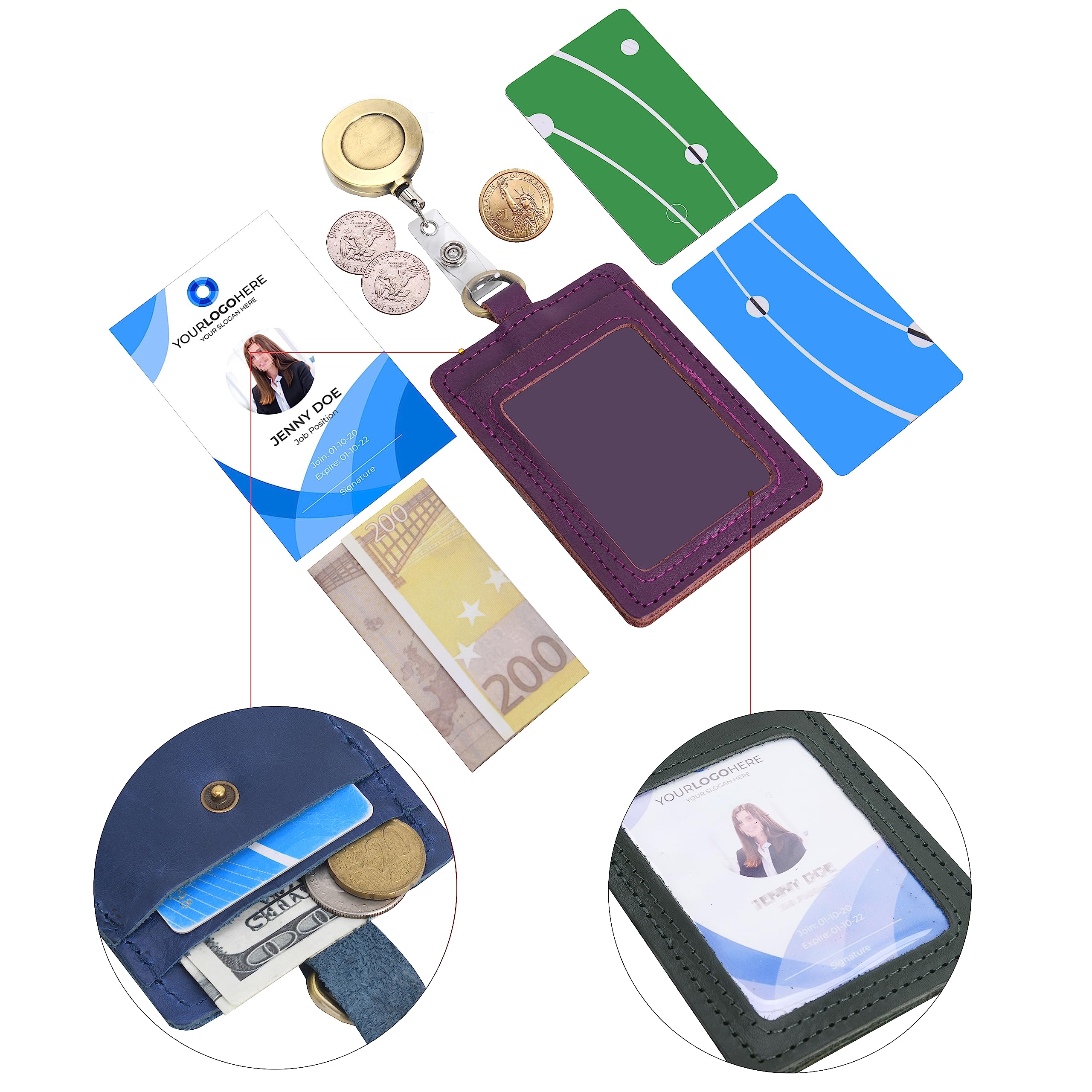 Portabadge In Pelle PU Con Cordino - 2 Tasche Per Carte E Finestra ID Trasparente, Per Ufficio E Eventi - Foto 11