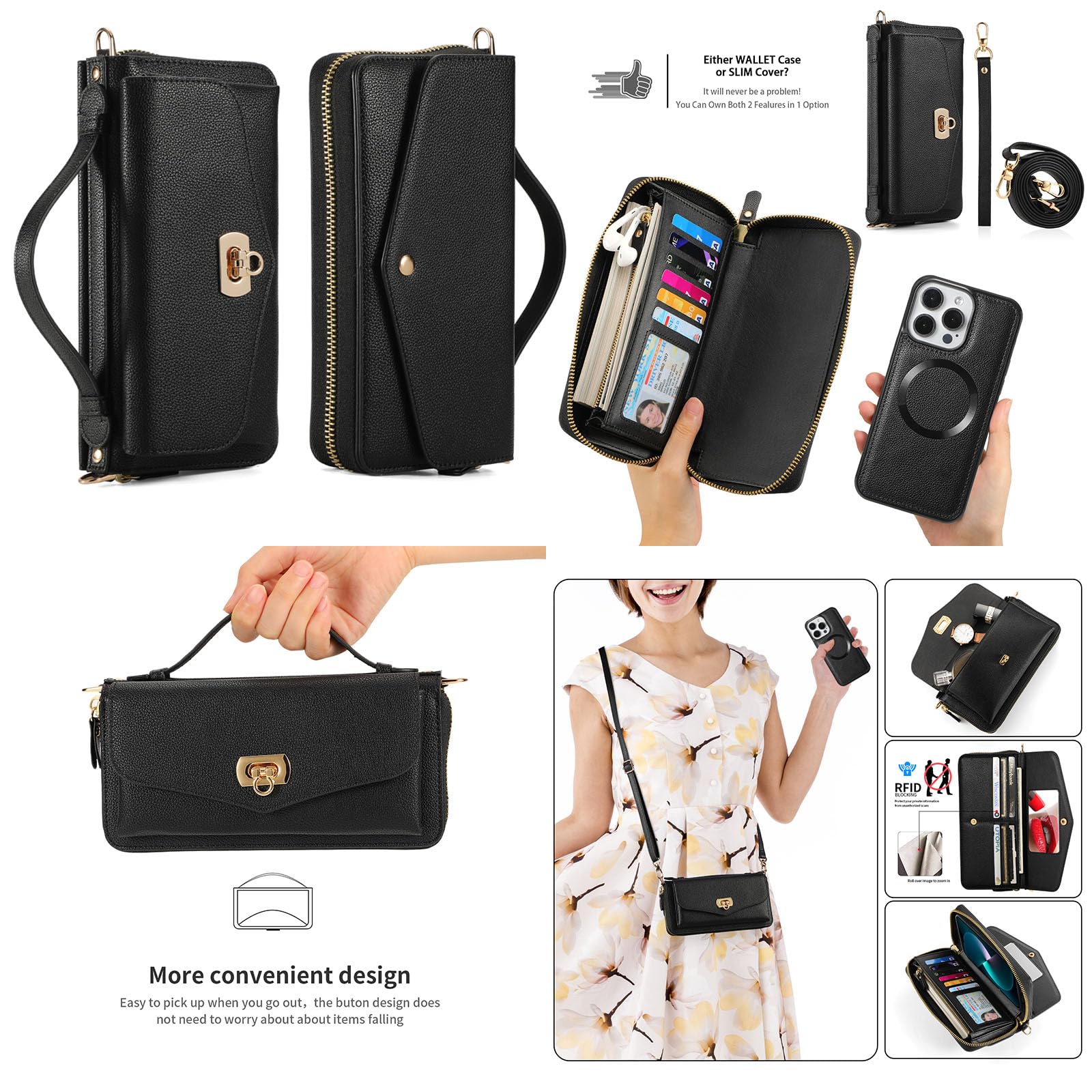 Phone Wallet For IPhone 15 Pro Max Case With RFID Blocking Card