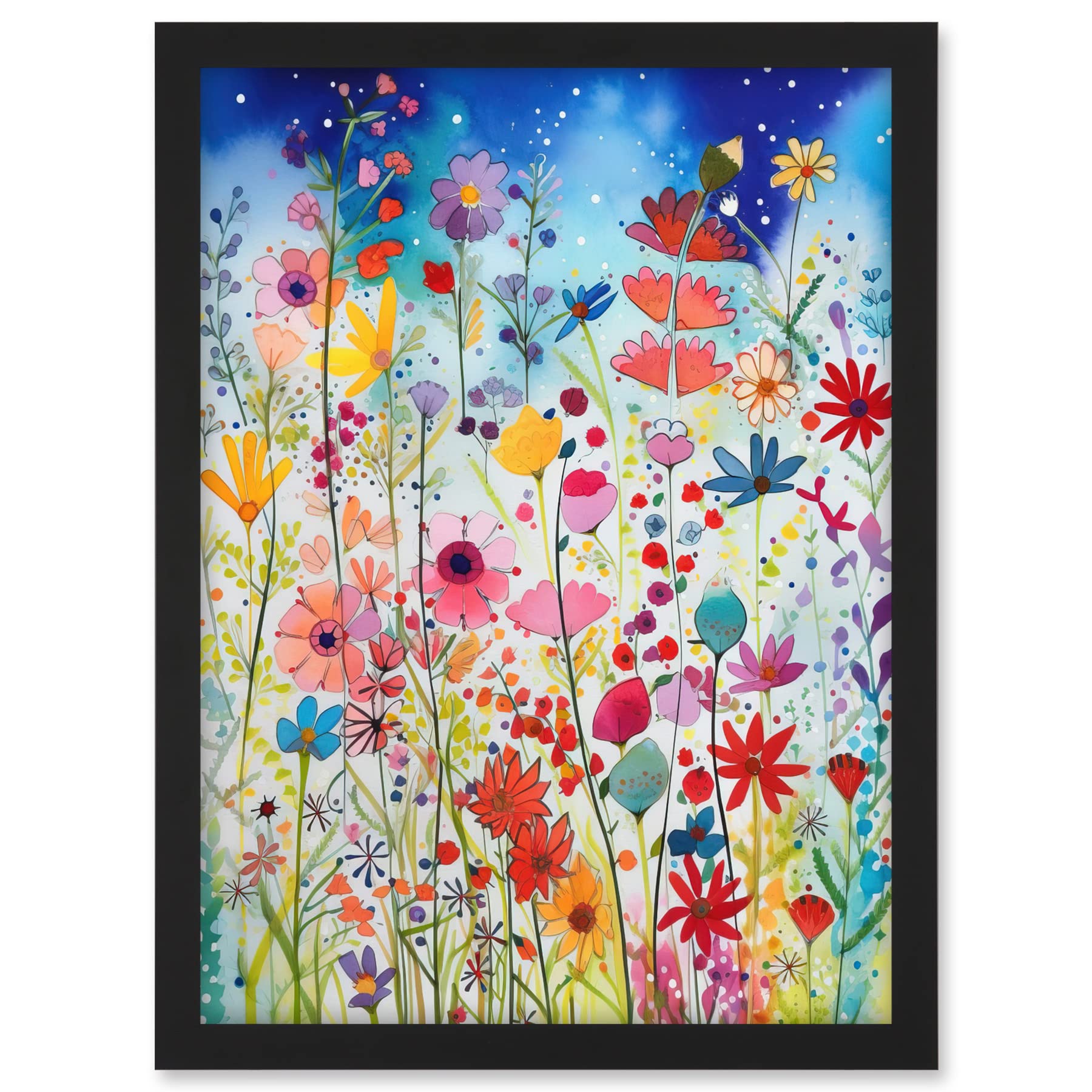 Artery8 Summer Wildflower Meadow Folk Art Artwork Framed A3 Wall Art Print