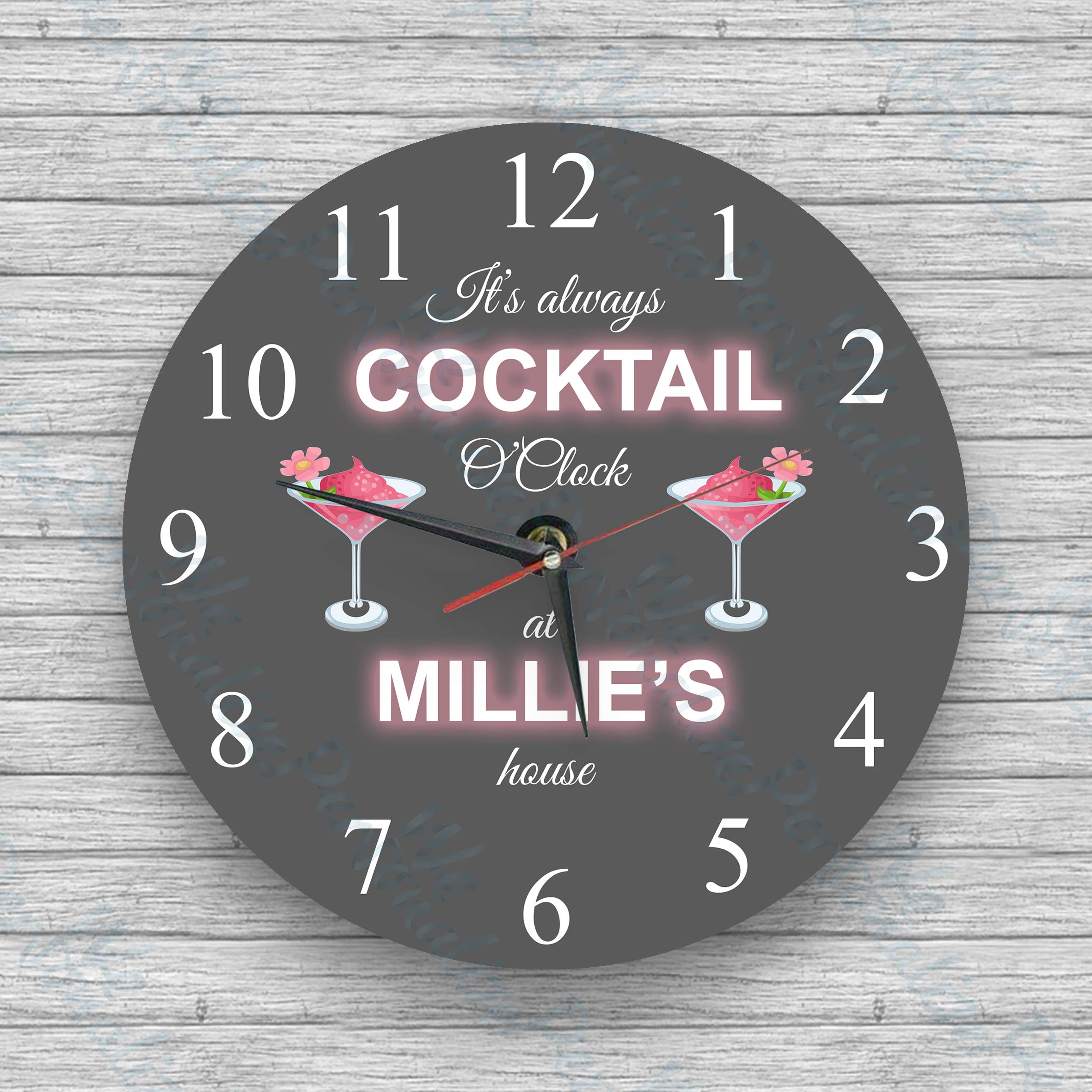 Cocktail Clock- Present for cocktail lover, Personalised cocktail clock, Present for her Cocktail gift
