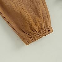 Vista 6 de Pantalones deportivos de algodón y lino para bebés, niños y niñas, elásticos, con botones básicos, estilo harén, ropa de otoño