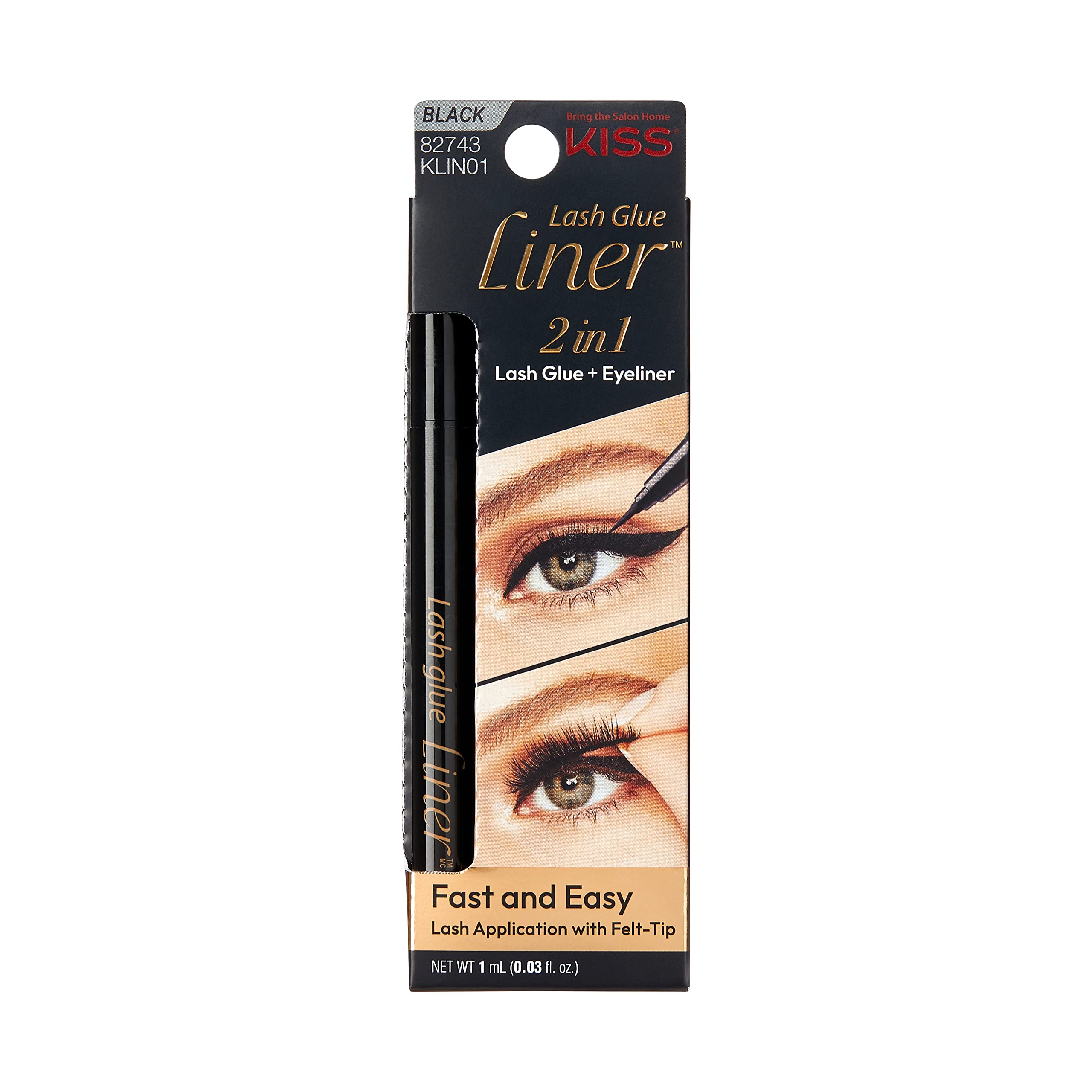KISS Lash GLUEliner Matte Finish Black False Eyelash Glue, 0.7 mL (0.02 fl. oz.) Each, 6-Pack