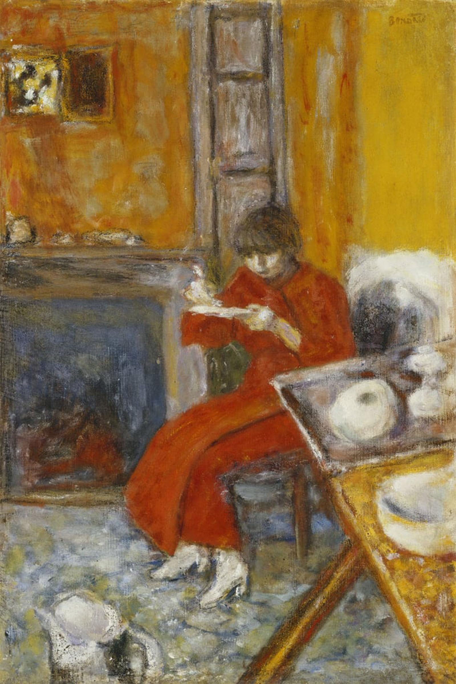 ARTXLXXBN Famous Painting Art Wall Decor Abstract Art Picture Woman in Red Robe Femme Au Peignoir Rouge by Pierre Bonnard Animal Pictures for Home Decor 60x90cm