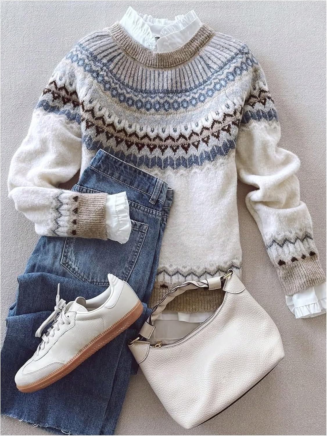 Women's Striped Graphic Fall Sweater Raglan Sleeve Knitwear Crewneck Jumper Tops - Image 4