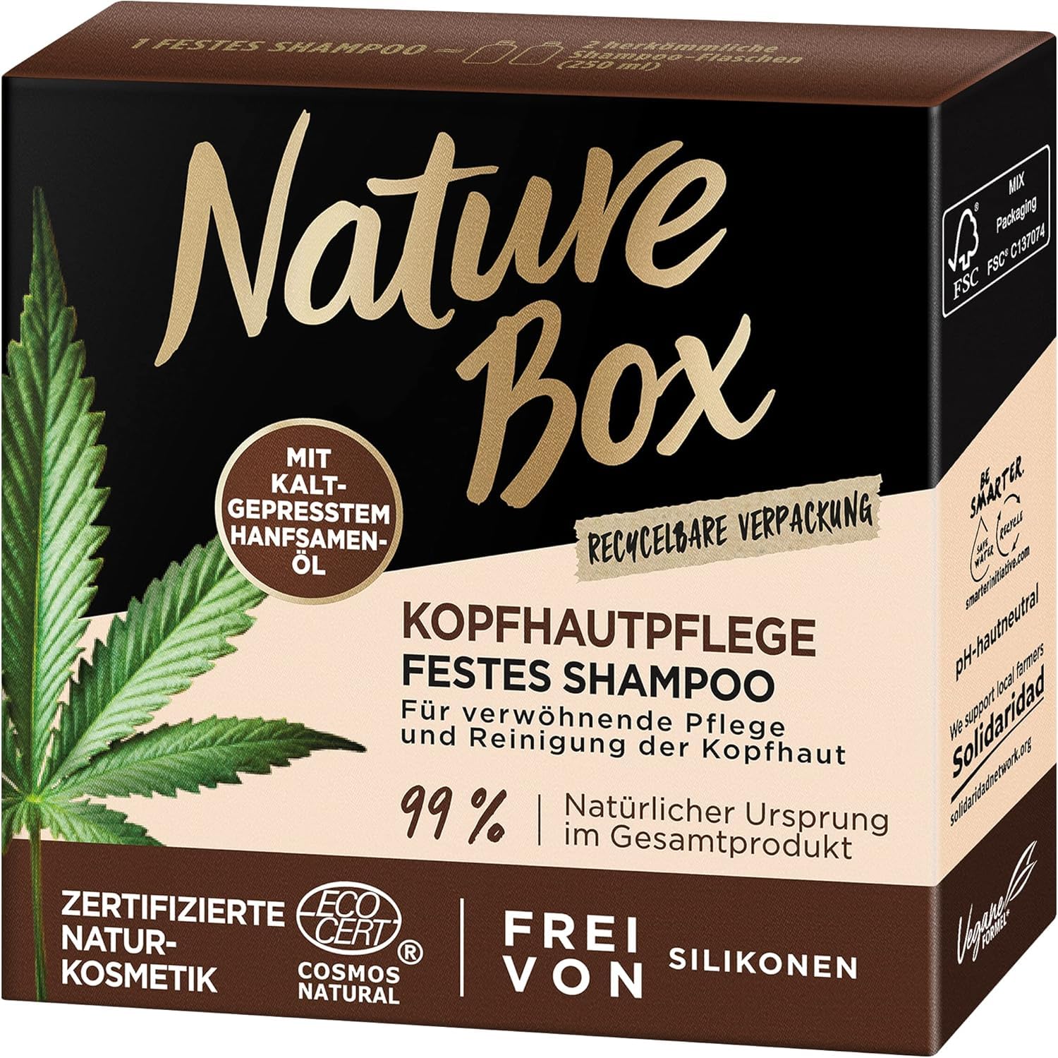 Nature Box Festes Shampoo Kopfhautpflege Hanf (85 g), 3er Pack, 3 x 85 g